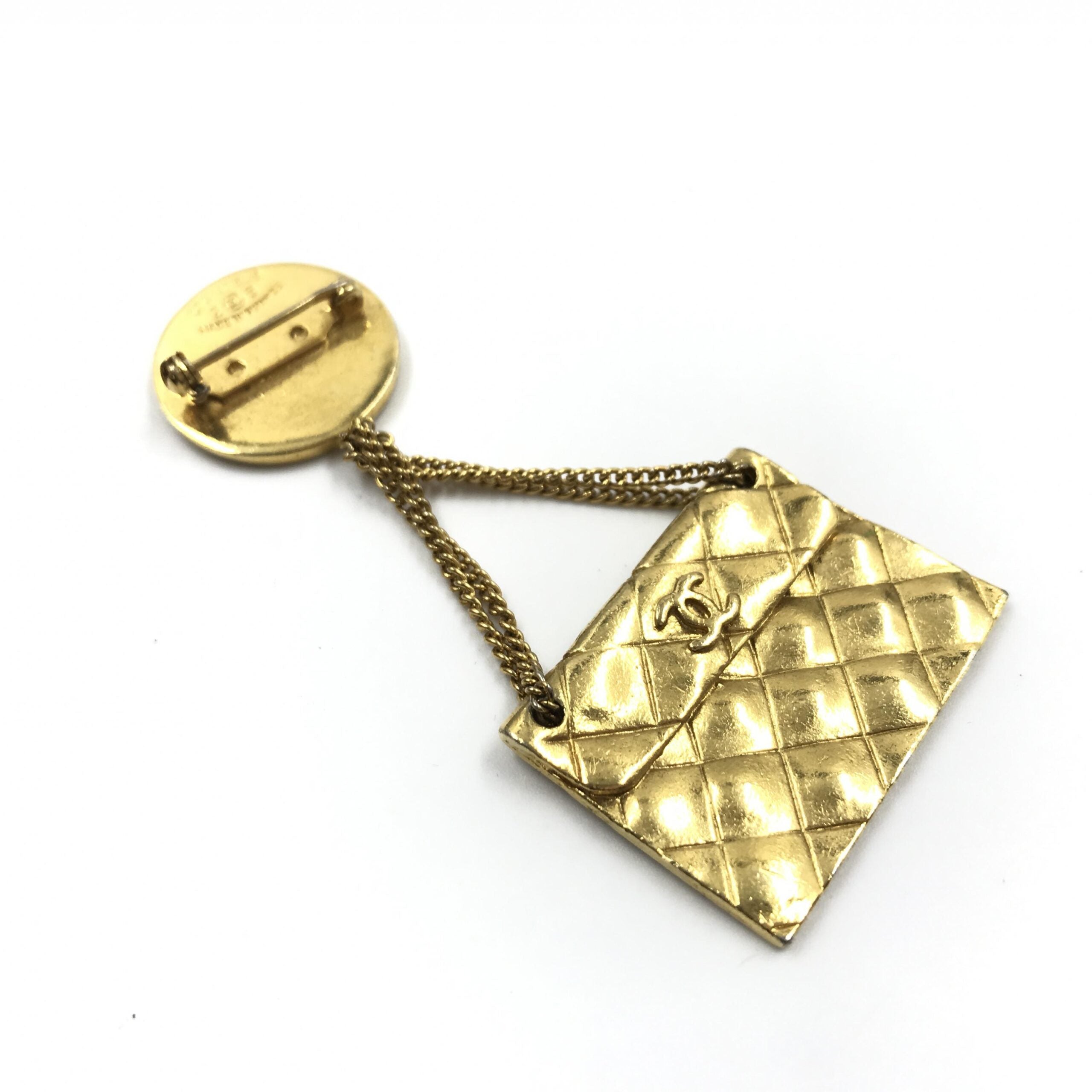 Pre-Owned Chanel Gold Plated Bag Motif Brooch Gold Women's AB (Very Good — between Lightly Used and Used)