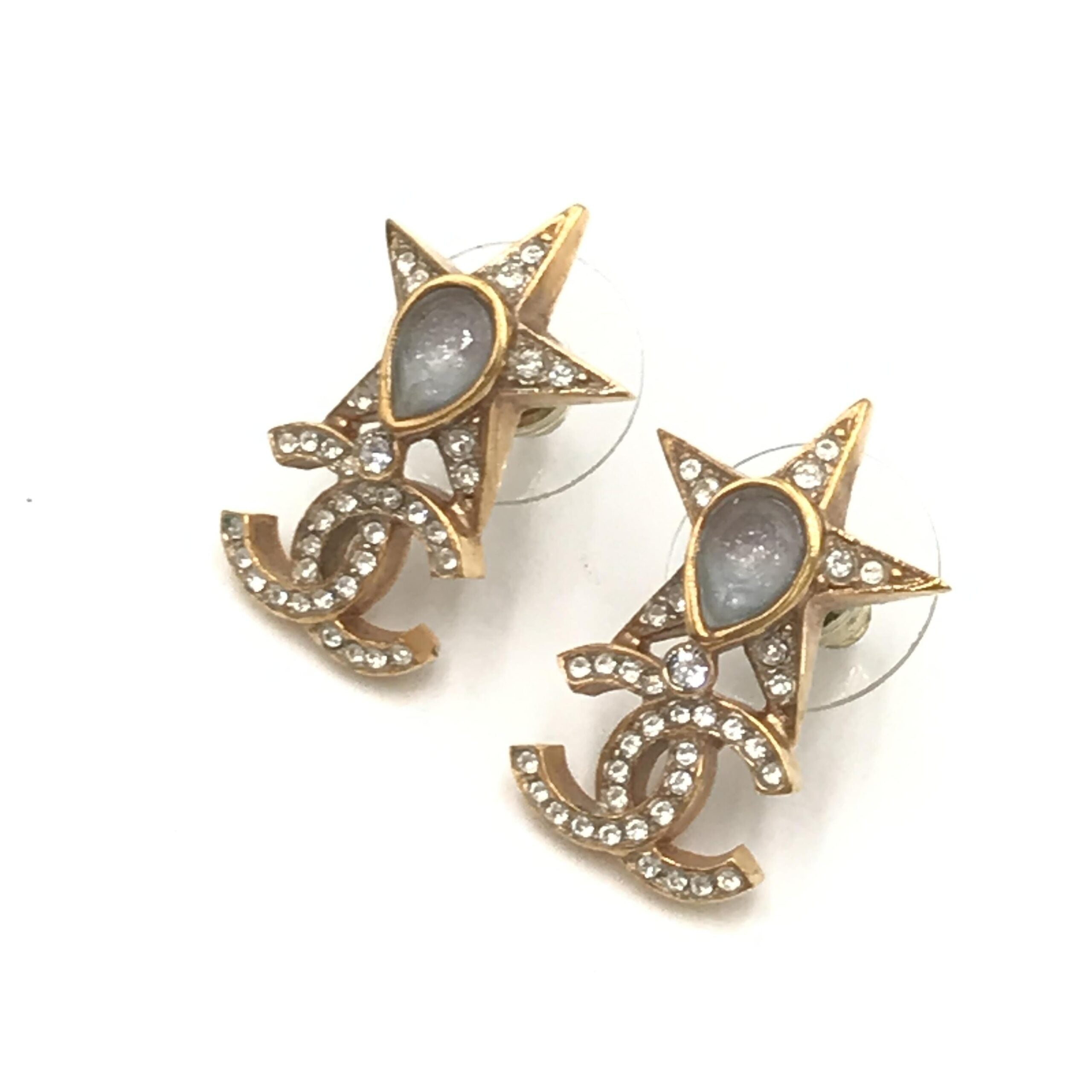 Chanel Gold Plated Star Coco Mark Earrings With Rhinestones - PreLoved & Luxe