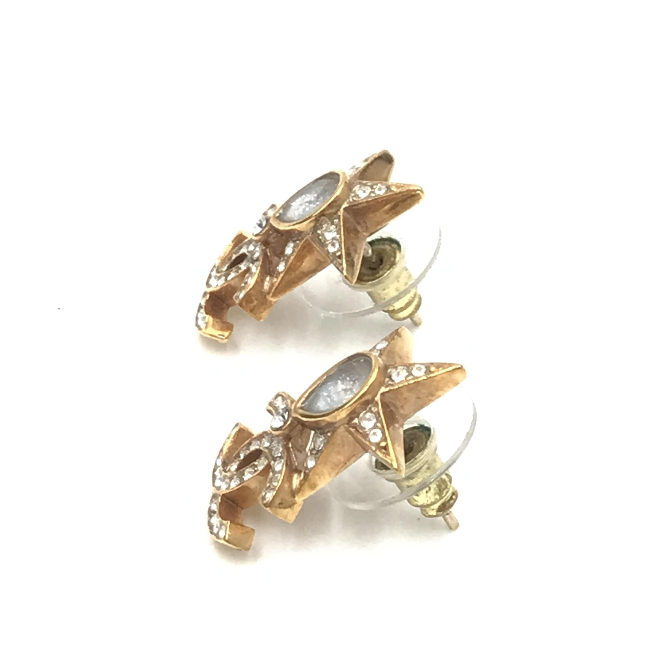 Pre-Owned Chanel Gold Plated Star Coco Mark Earrings With Rhinestones Gold, Silver Women's AB (Very Good — between Lightly Used and Used)