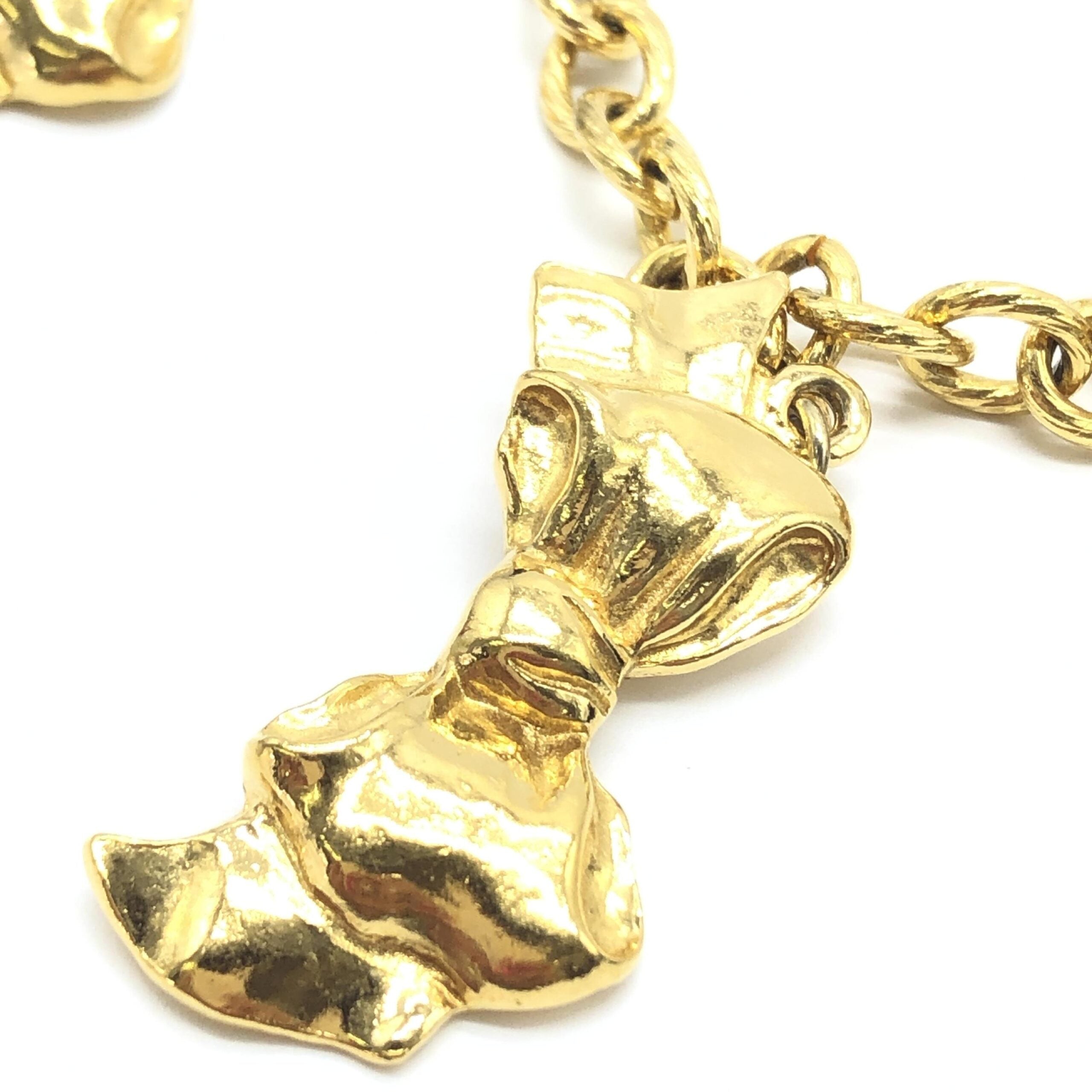 Pre-Owned Chanel Gold Plated Chain Necklace With Bow Charms Gold Women's AB (Very Good — between Lightly Used and Used)
