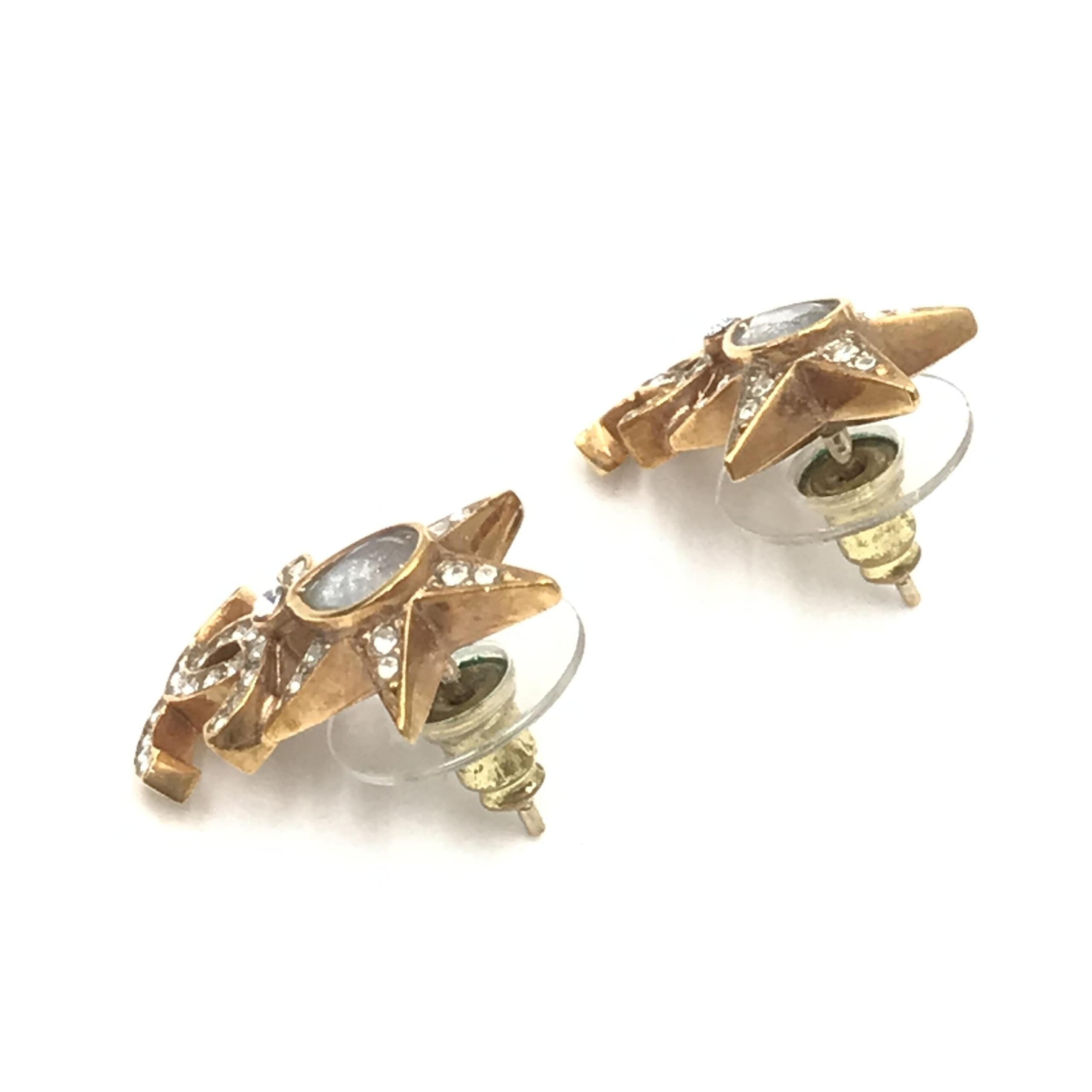 Pre-Owned Chanel Gold Plated Star Coco Mark Earrings With Rhinestones Gold, Silver Women's AB (Very Good — between Lightly Used and Used)