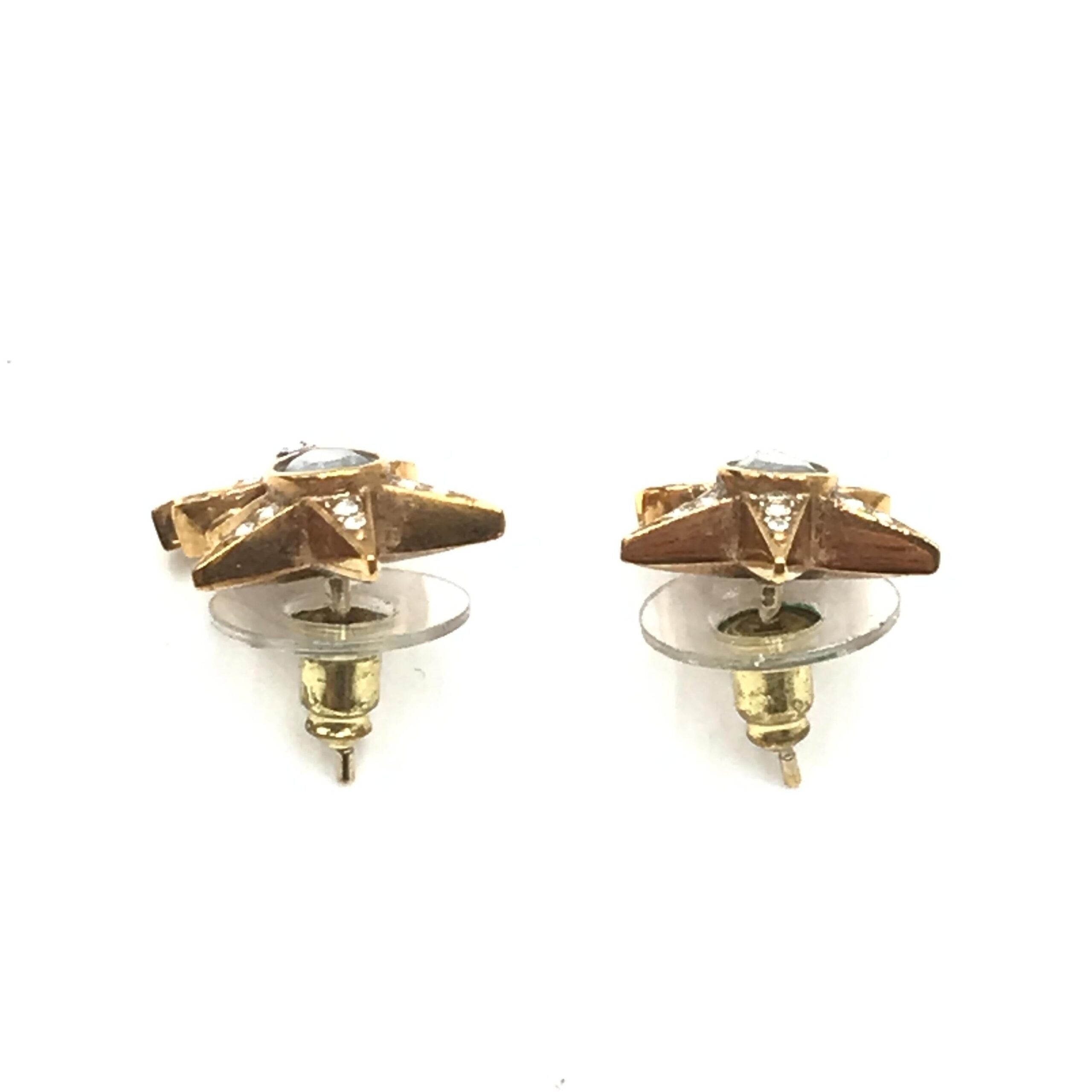 Pre-Owned Chanel Gold Plated Star Coco Mark Earrings With Rhinestones Gold, Silver Women's AB (Very Good — between Lightly Used and Used)