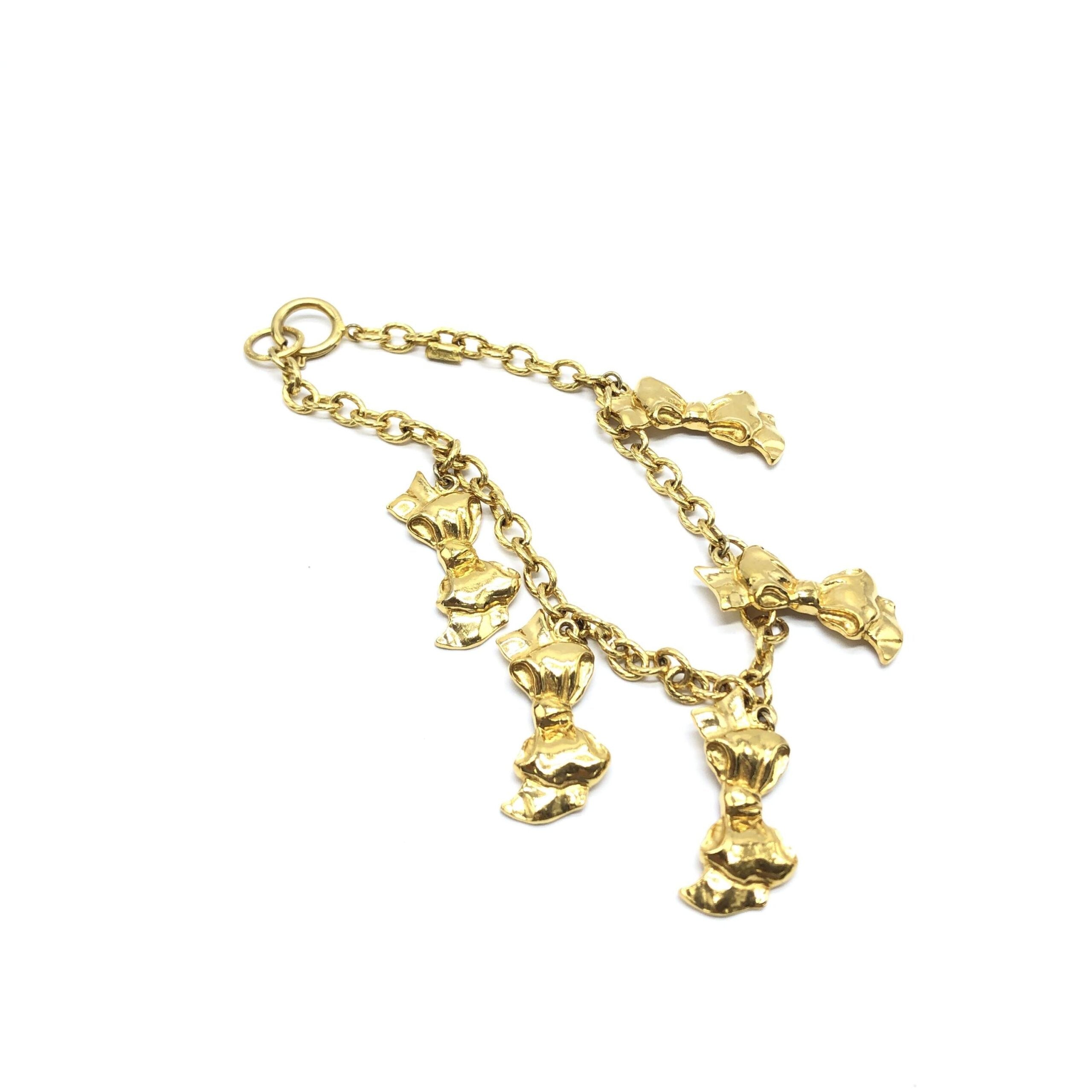 Pre-Owned Chanel Gold Plated Chain Necklace With Bow Charms Gold Women's AB (Very Good — between Lightly Used and Used)