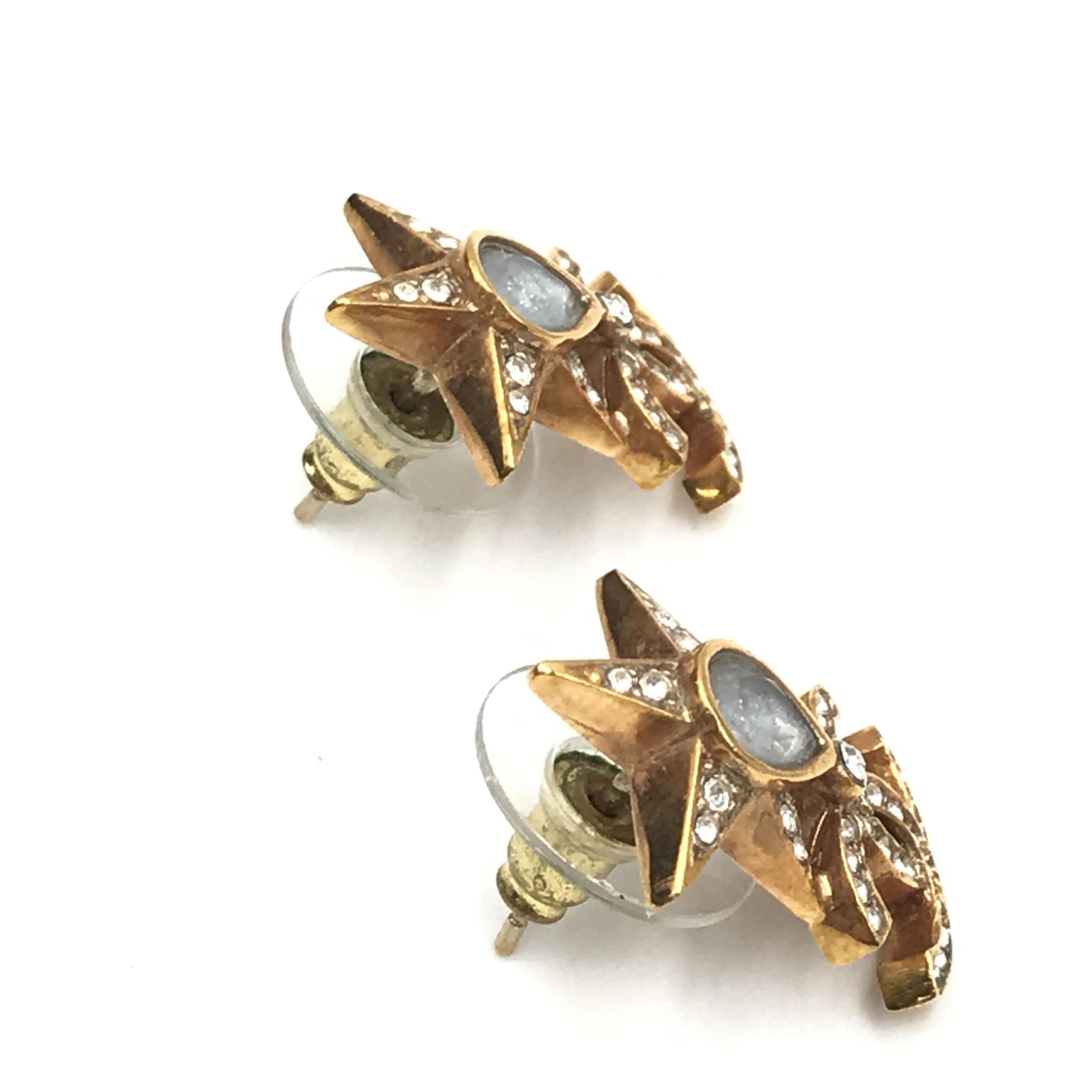 Pre-Owned Chanel Gold Plated Star Coco Mark Earrings With Rhinestones Gold, Silver Women's AB (Very Good — between Lightly Used and Used)