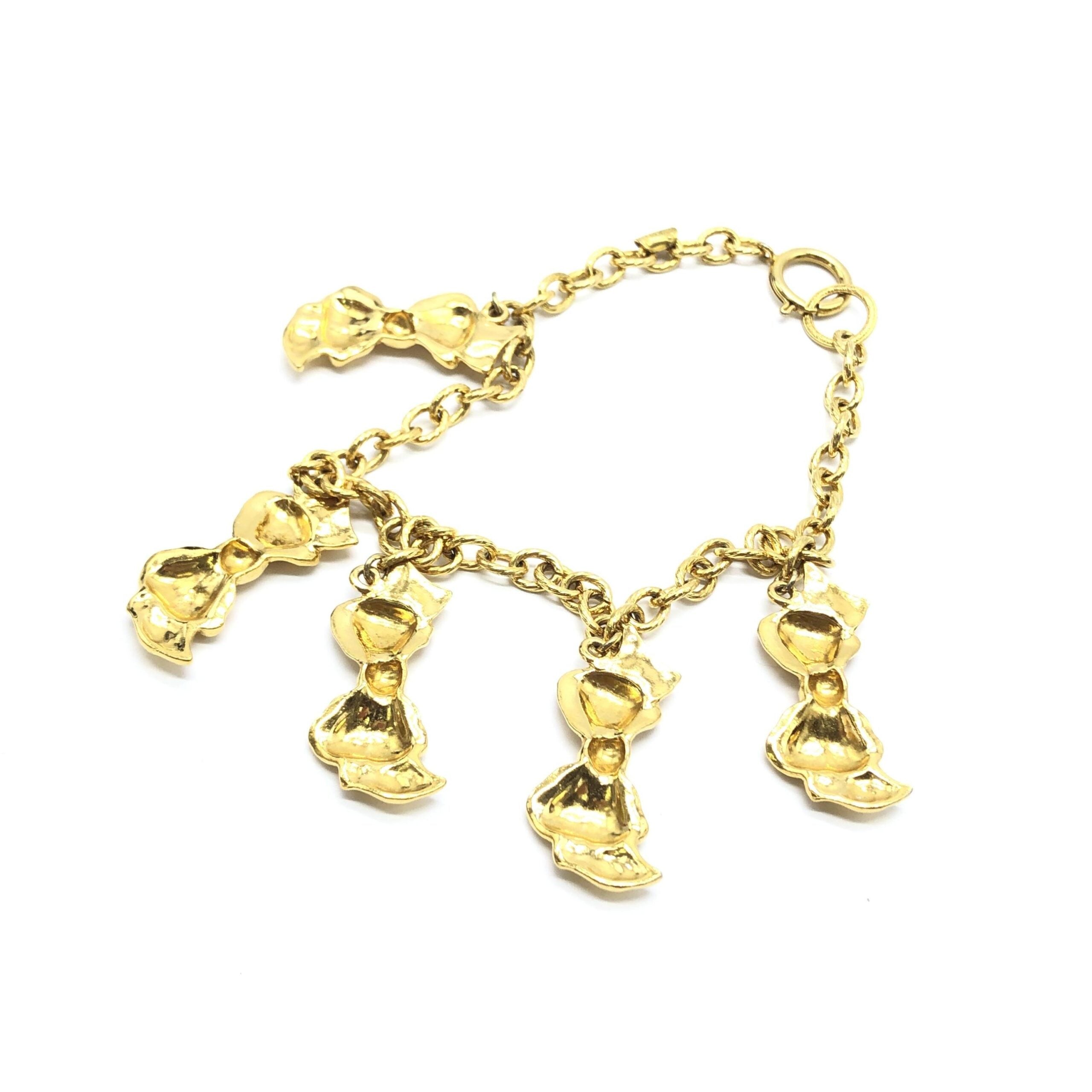 Pre-Owned Chanel Gold Plated Chain Necklace With Bow Charms Gold Women's AB (Very Good — between Lightly Used and Used)