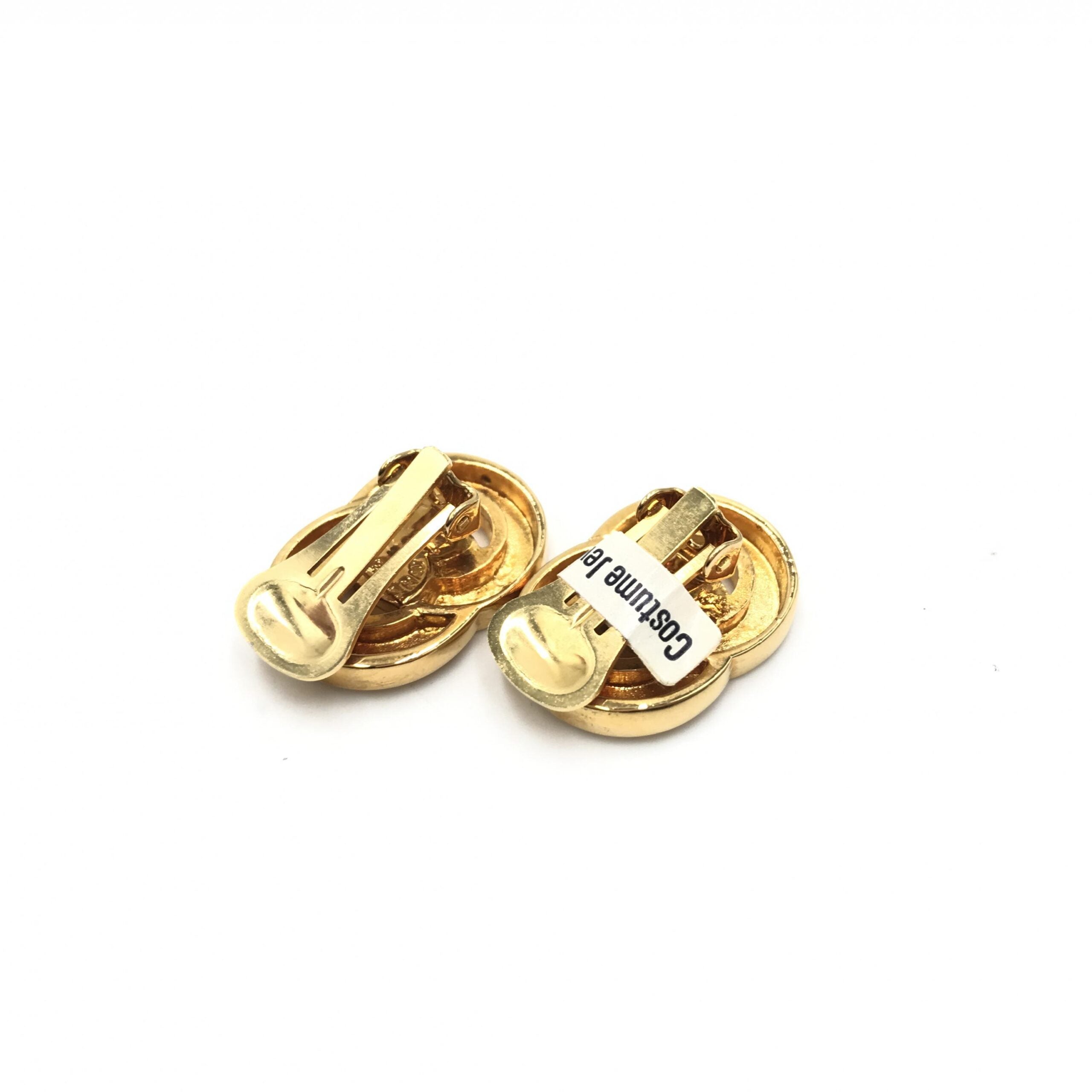 Pre-Owned Celine Gold Tone Double Round Motif Earrings Gold Women's AB (Very Good — between Lightly Used and Used)