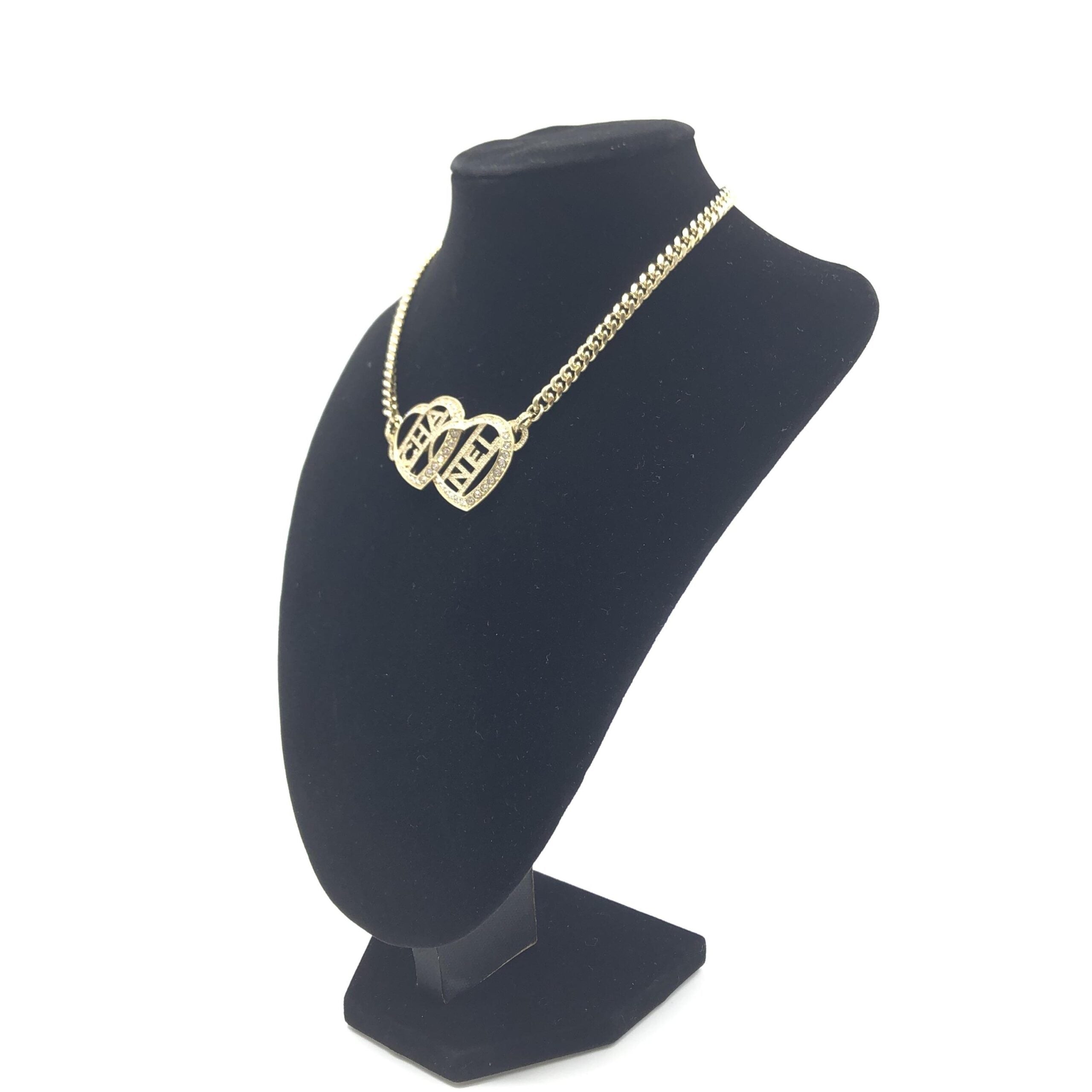 Pre-Owned Chanel Gold Tone Heart Choker Necklace With Logo Gold Women's AB (Very Good — between Lightly Used and Used)