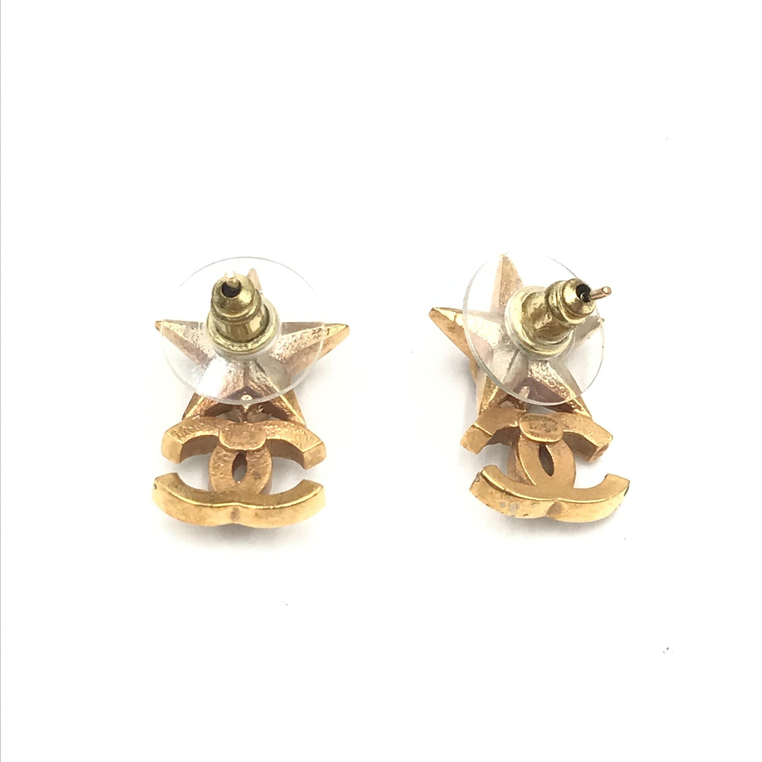 Pre-Owned Chanel Gold Plated Star Coco Mark Earrings With Rhinestones Gold, Silver Women's AB (Very Good — between Lightly Used and Used)