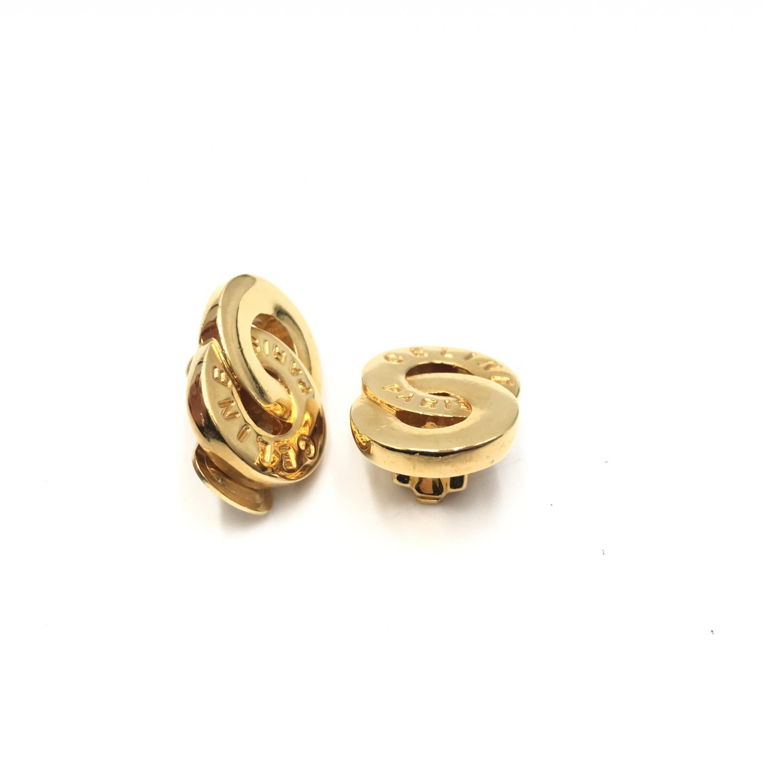 Pre-Owned Celine Gold Tone Double Round Motif Earrings Gold Women's AB (Very Good — between Lightly Used and Used)