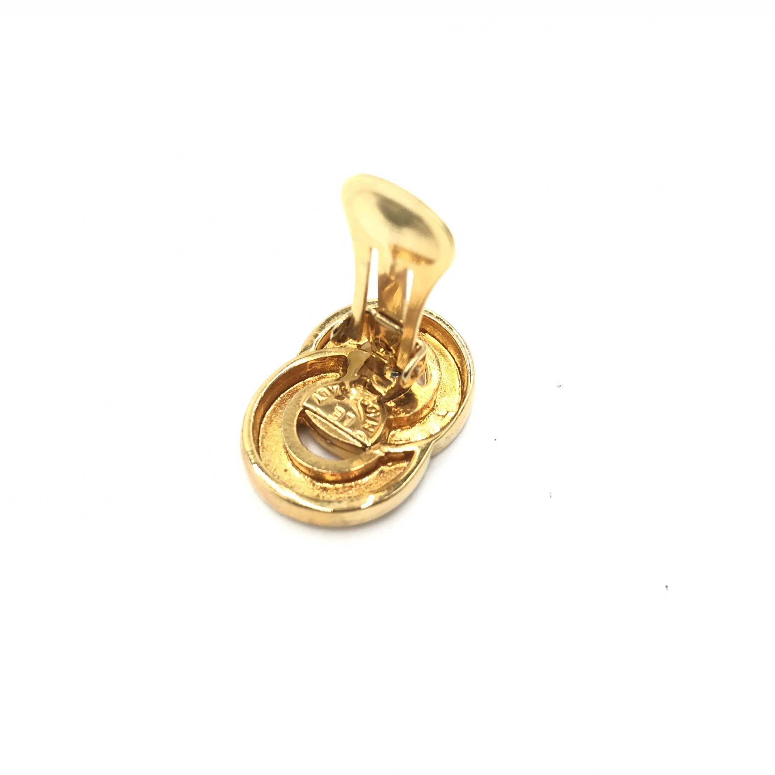 Pre-Owned Celine Gold Tone Double Round Motif Earrings Gold Women's AB (Very Good — between Lightly Used and Used)