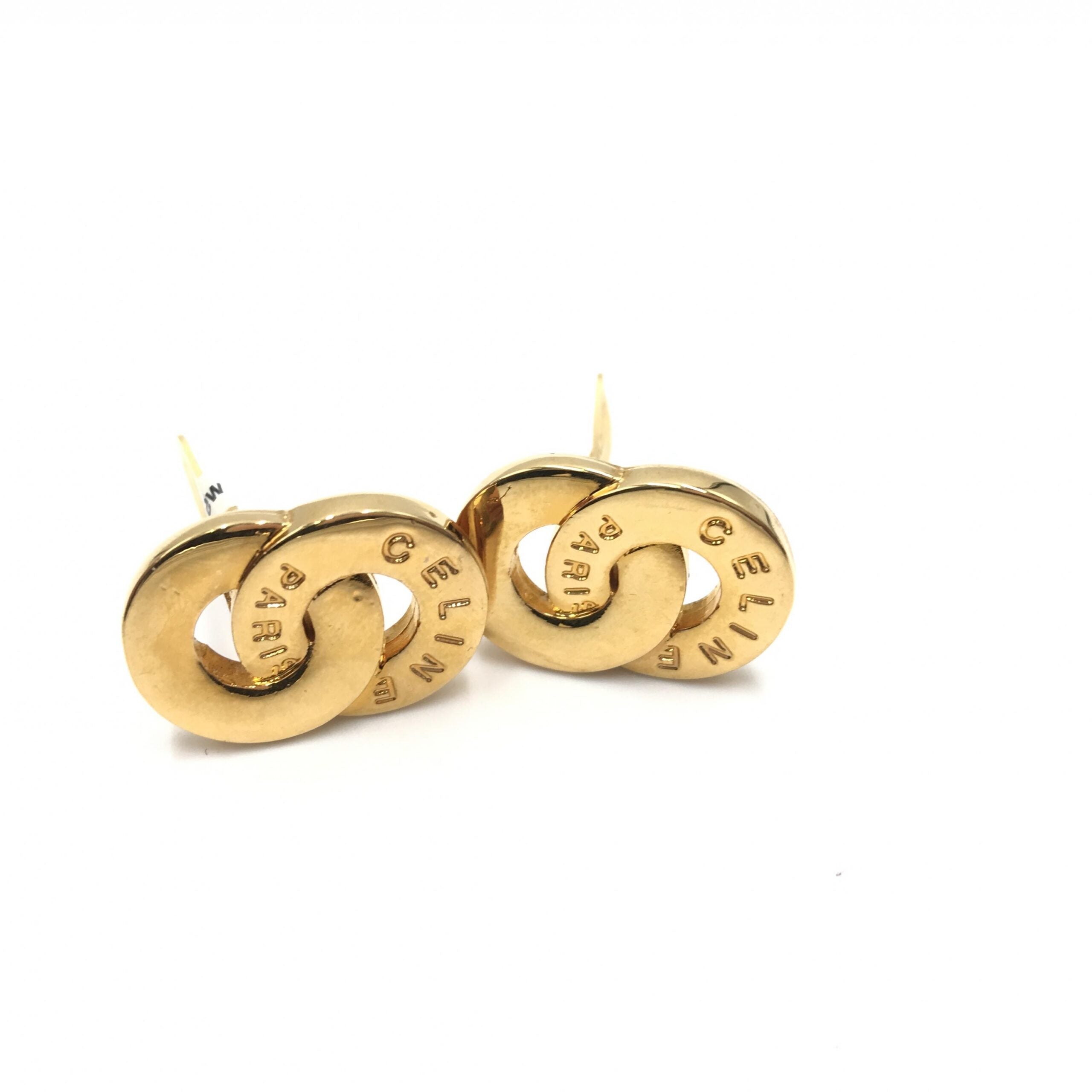 Pre-Owned Celine Gold Tone Double Round Motif Earrings Gold Women's AB (Very Good — between Lightly Used and Used)