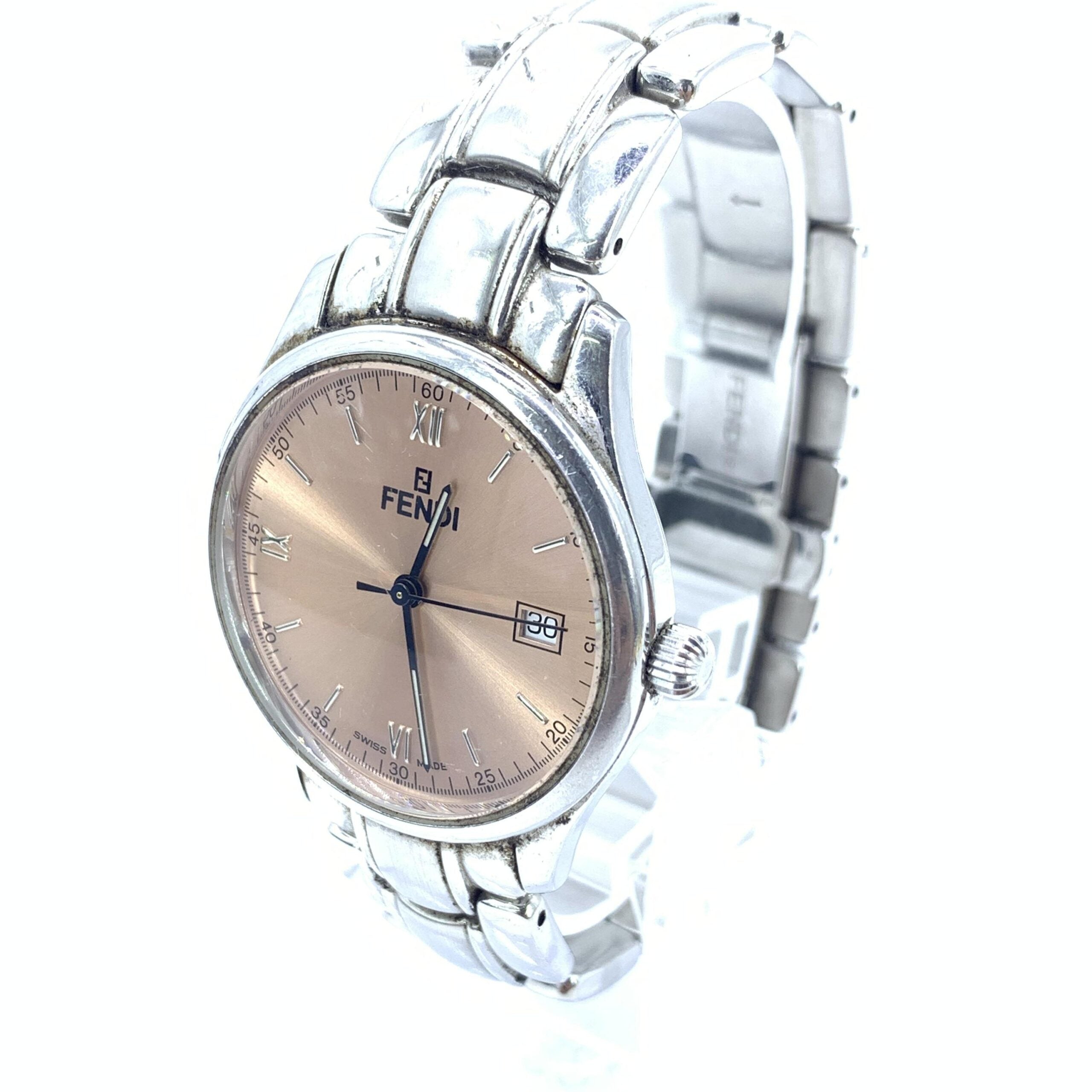 Pre-Owned Fendi Pink Champagne Dial Quartz Watch, Stainless Steel Silver Women's AB (Very Good — between Lightly Used and Used)