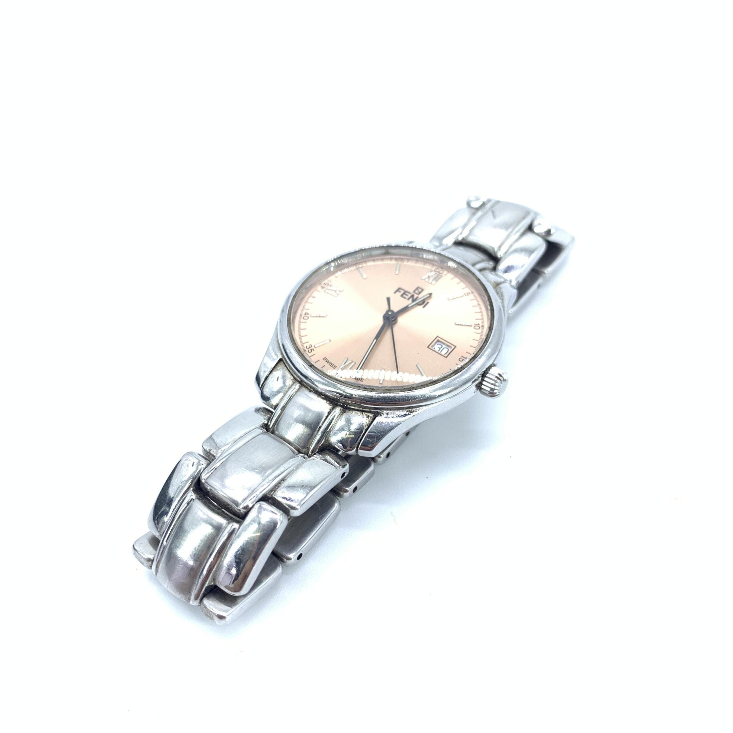 Pre-Owned Fendi Pink Champagne Dial Quartz Watch, Stainless Steel Silver Women's AB (Very Good — between Lightly Used and Used)