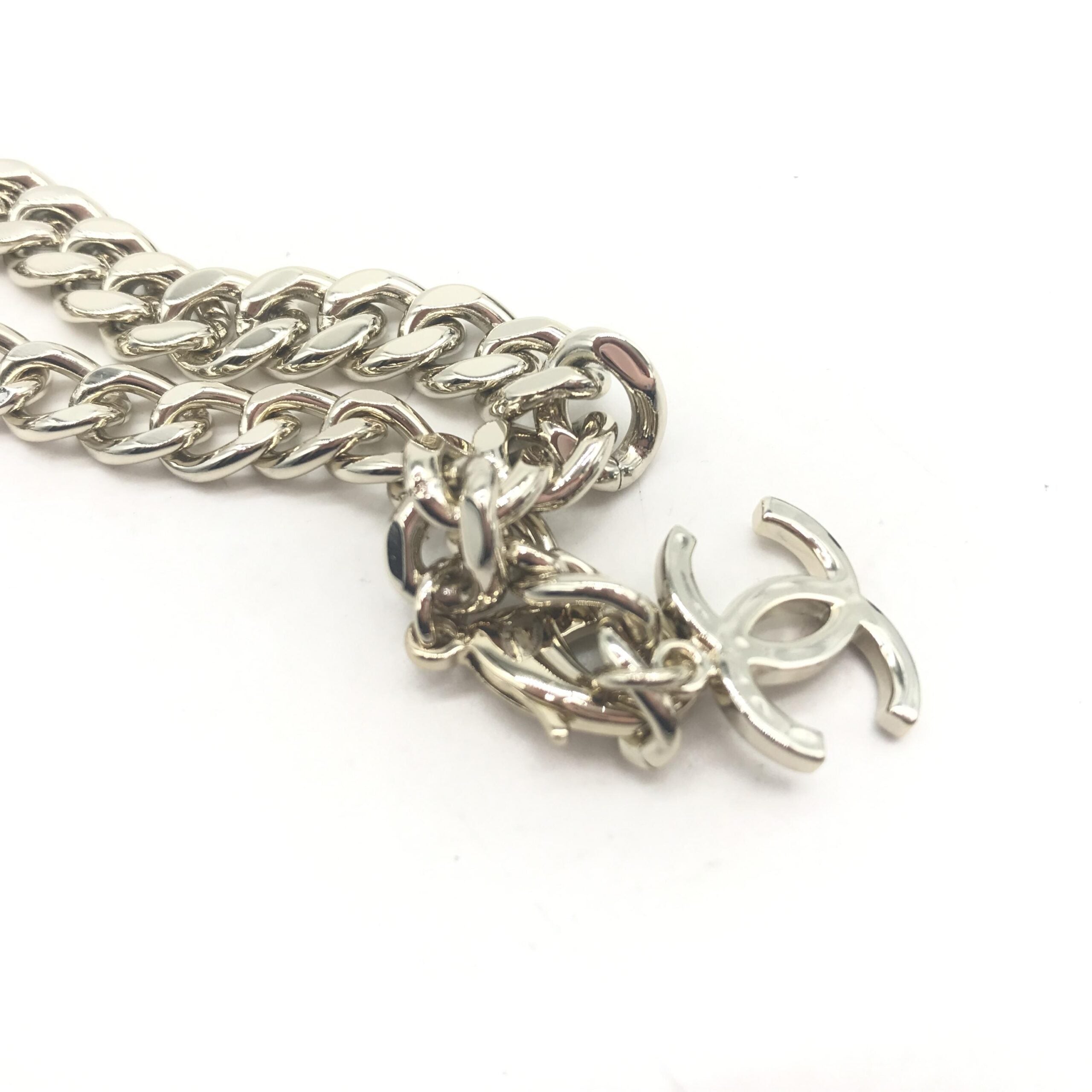 Pre-Owned Chanel Silver Tone Curb Chain Link Necklace Silver Women's AB (Very Good — between Lightly Used and Used)
