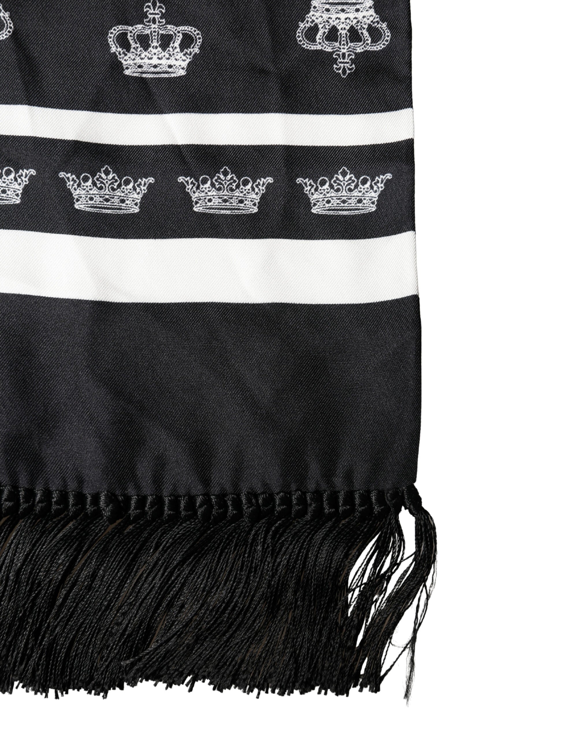 New Dolce & Gabbana Black Silk Crown Fringe Neck Wrap 173cm x 32.5cm Scarf