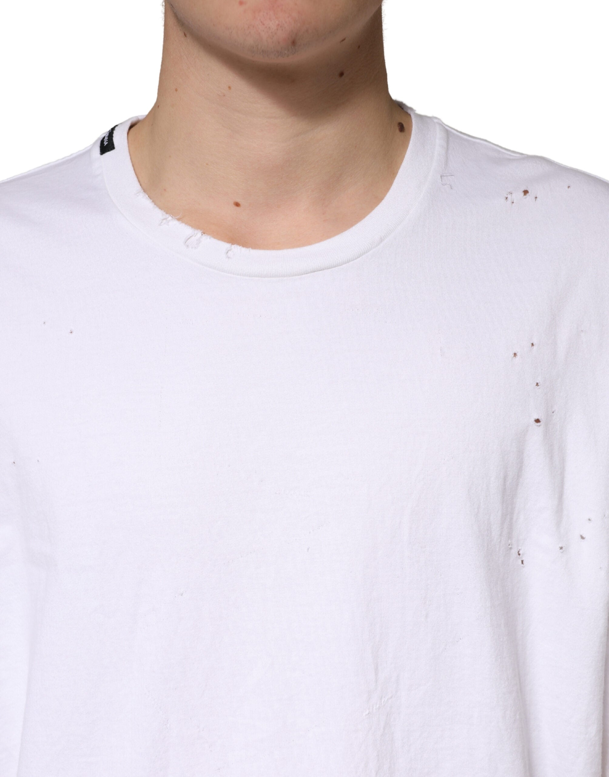New Dolce & Gabbana White Cotton Crewneck Short Sleeve T-Shirt