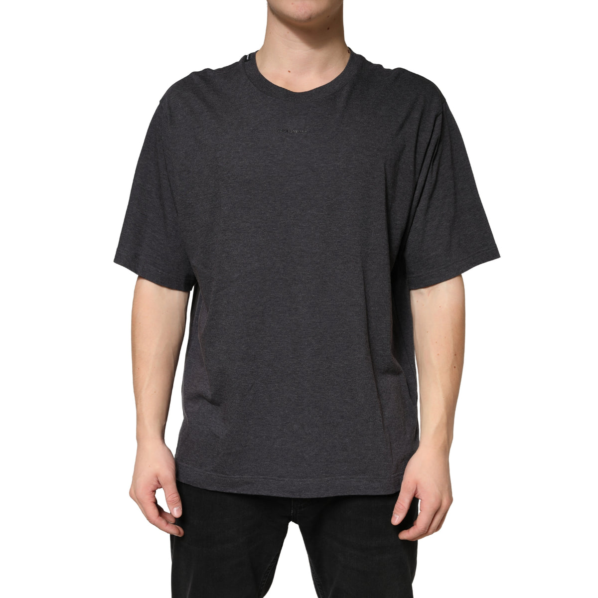 New Dolce & Gabbana Dark Grey Cotton Crewneck Short Sleeve