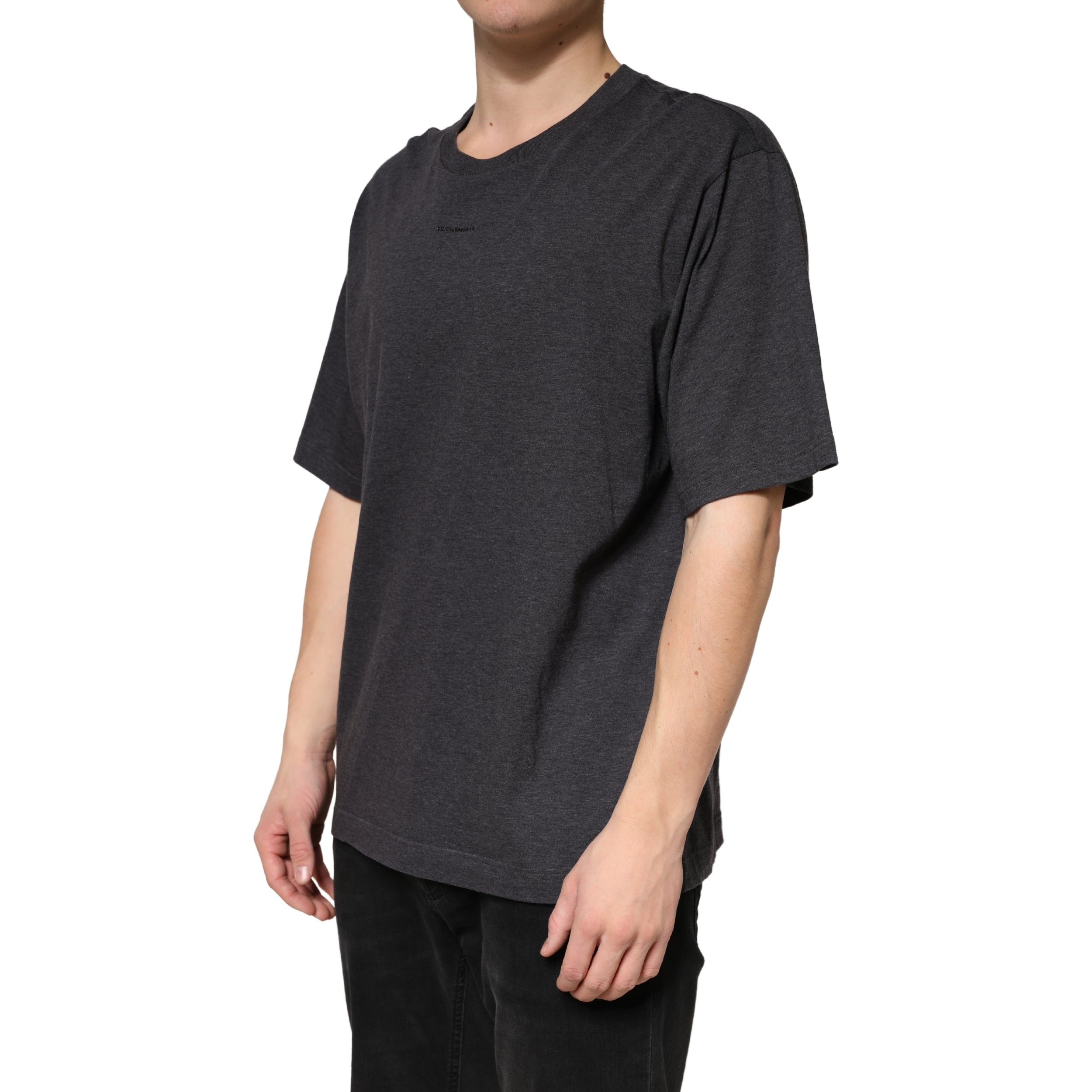 New Dolce & Gabbana Dark Grey Cotton Crewneck Short Sleeve