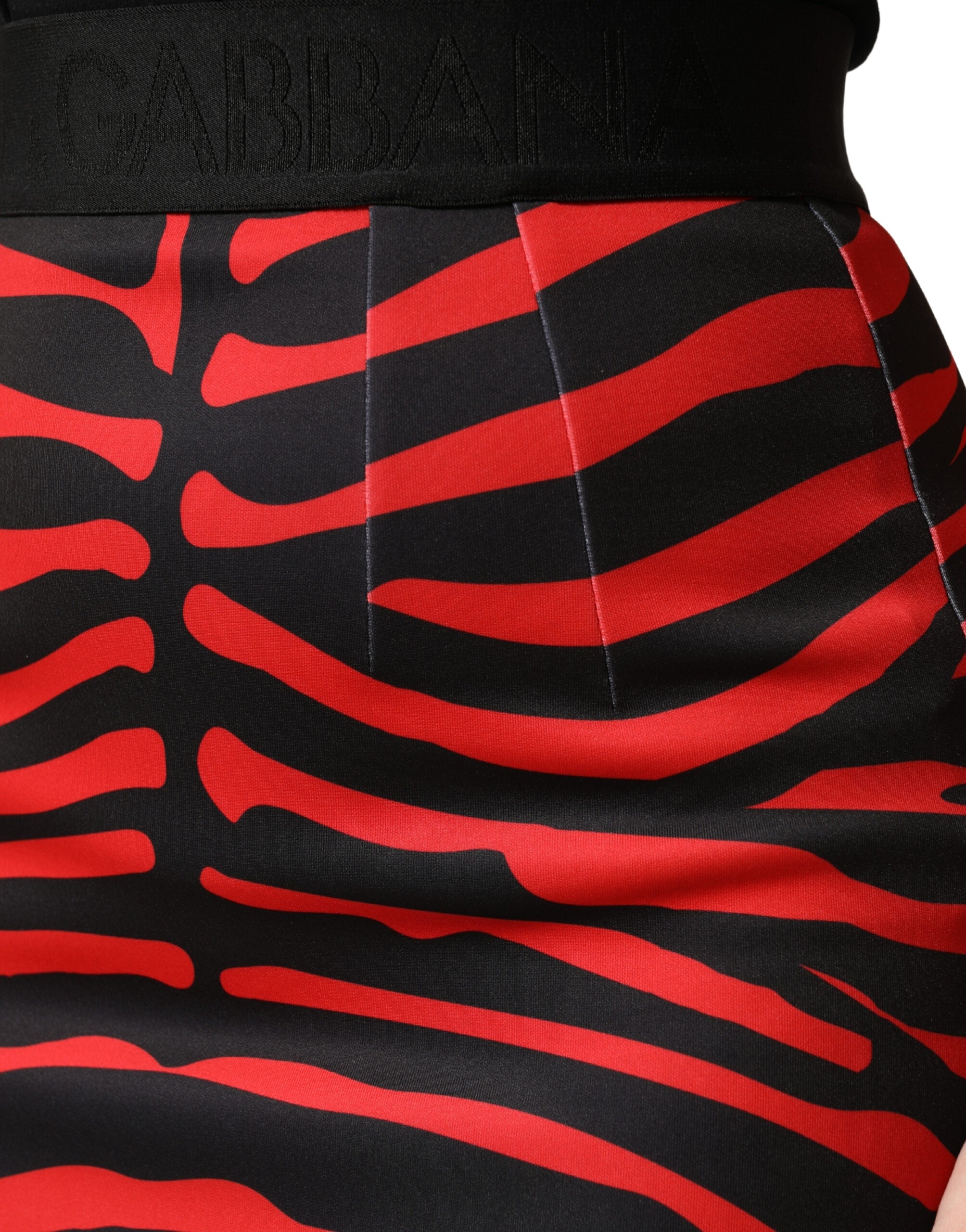 New Dolce & Gabbana Red Black Zebra Print Pencil Midi Skirt