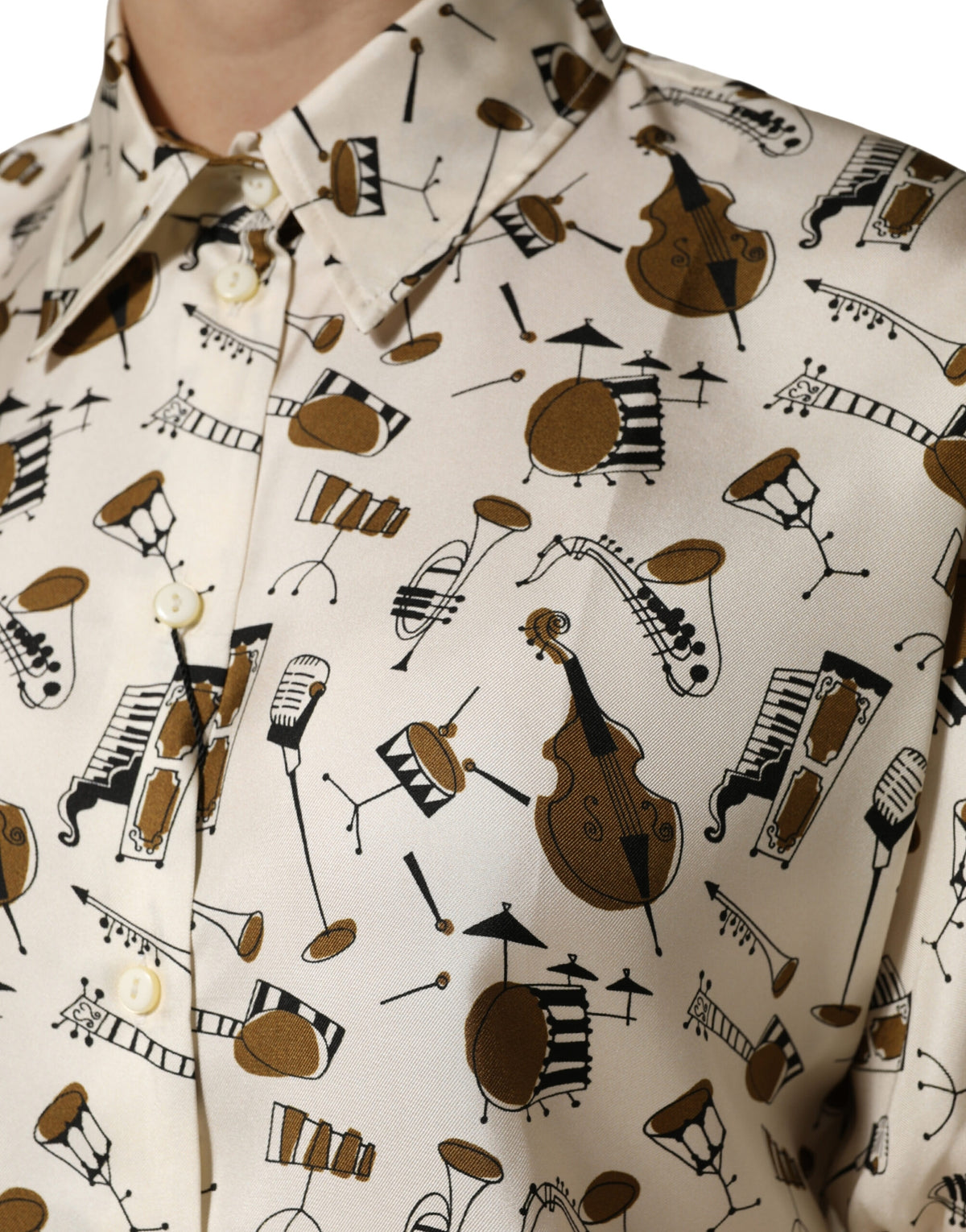 New Dolce & Gabbana Beige Musical Instrument Print Short Sleeve Top