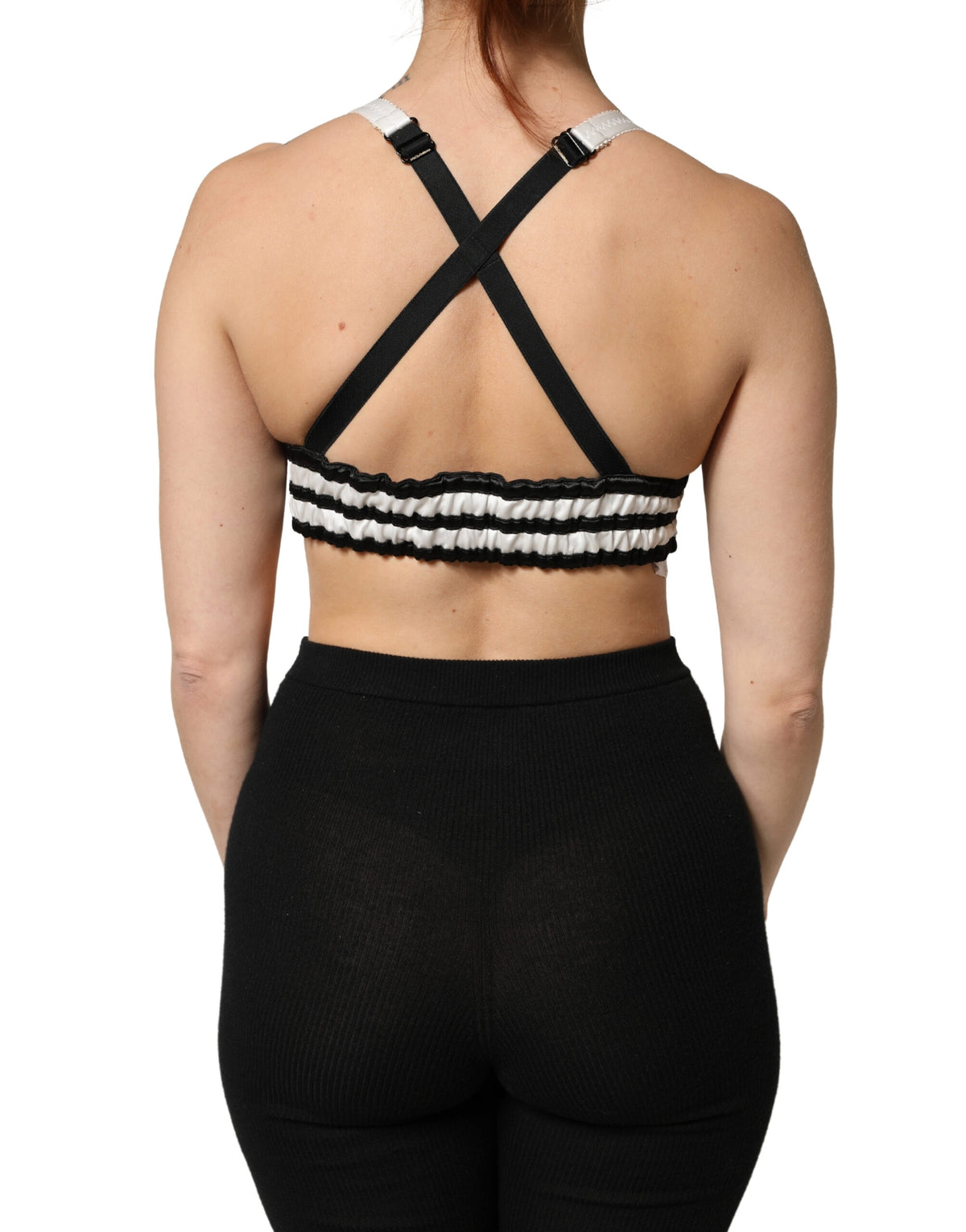 New Dolce & Gabbana Black Floral Silk Satin Crop Logo Bralette Top