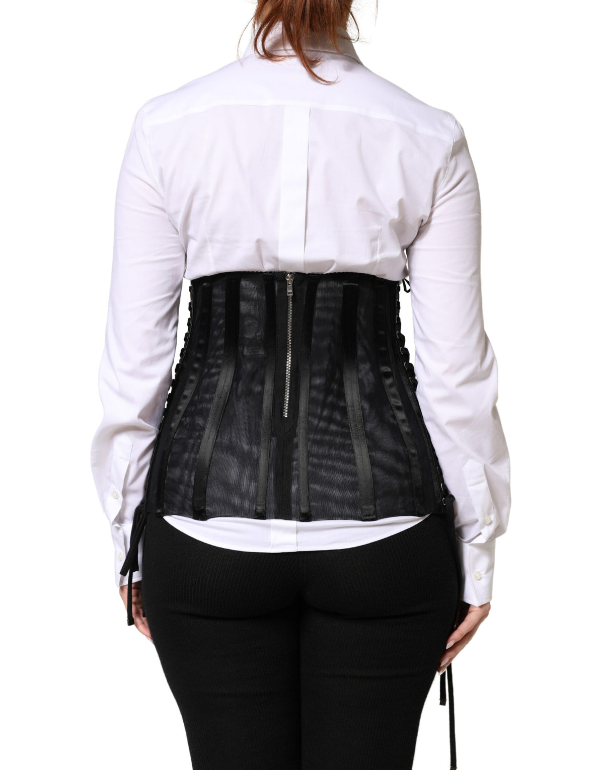New Dolce & Gabbana Black Lace-Up Waist Cincher Bustier Corset Top