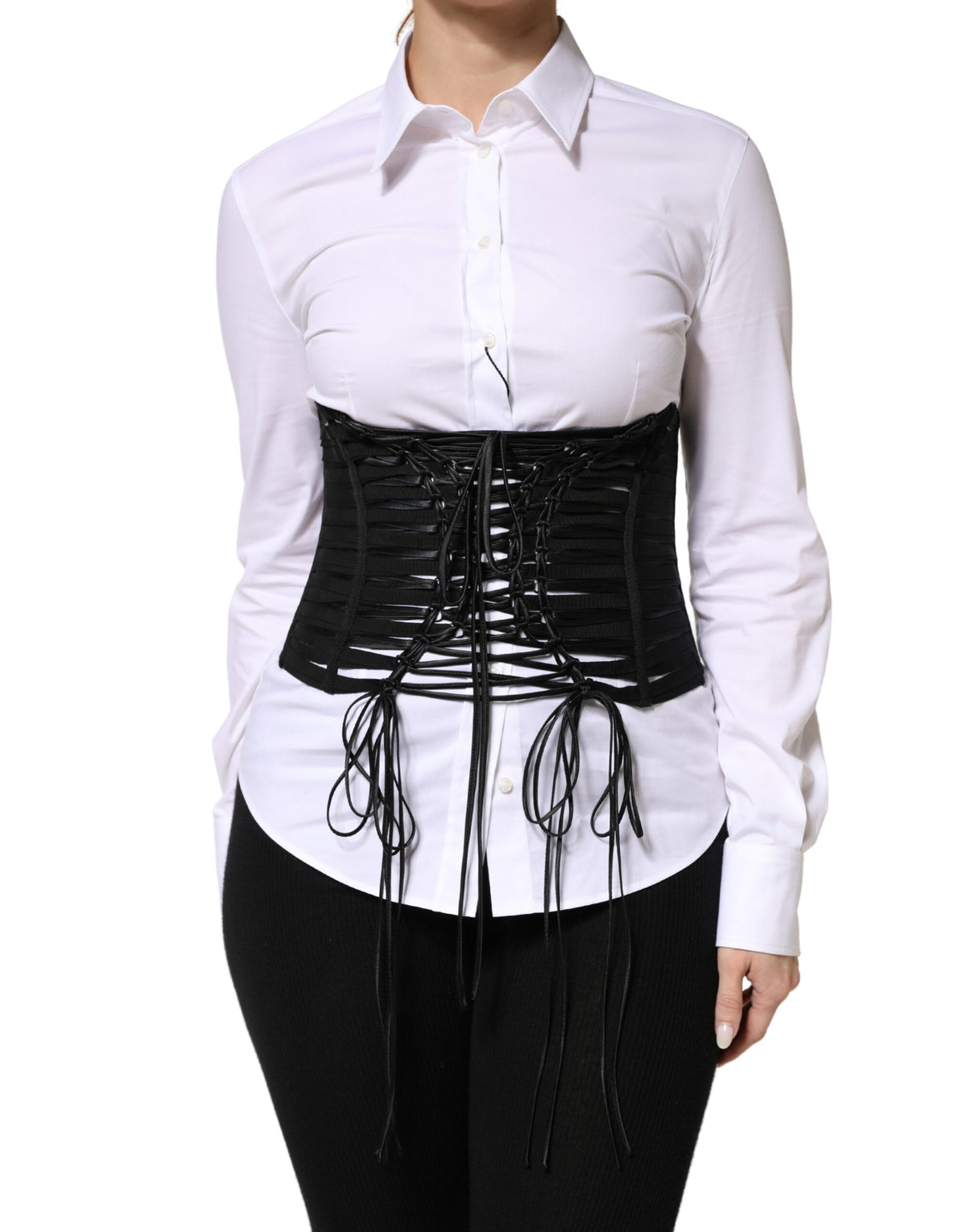 New Dolce & Gabbana Black LaceUp Waist Cincher Corset Top