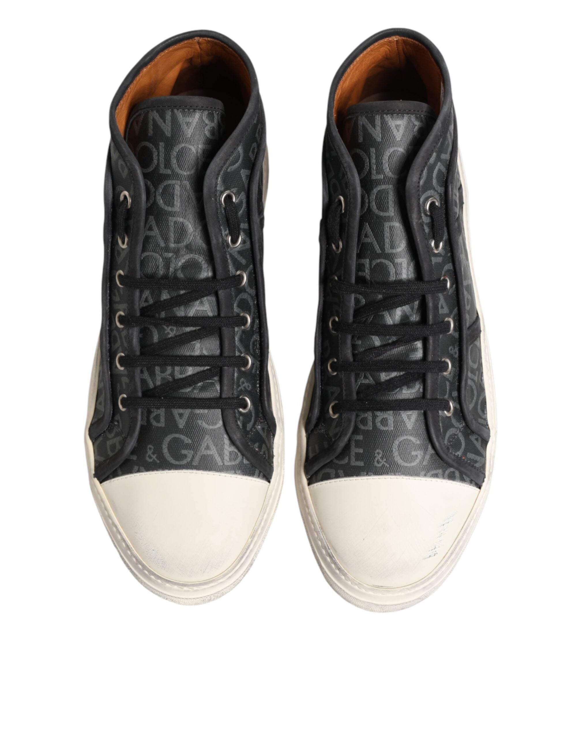 New Dolce & Gabbana Black White Canvas Logo Mid Top Sneakers Shoes