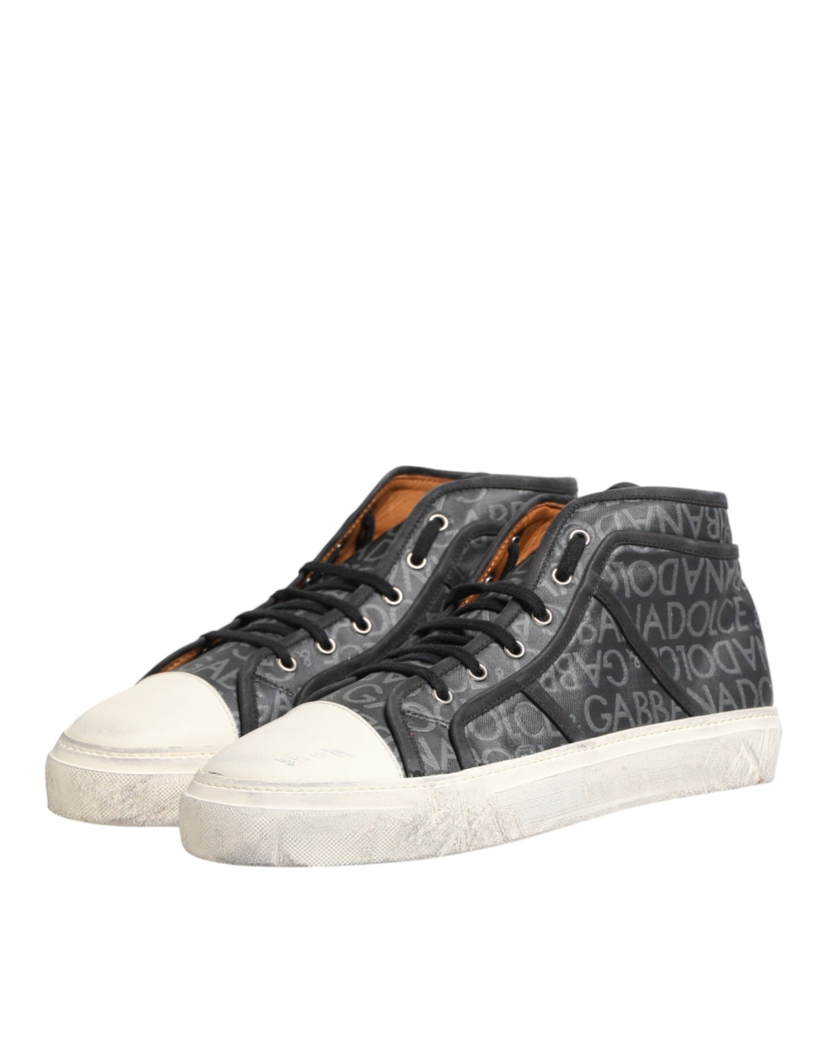 New Dolce & Gabbana Black White Canvas Logo Mid Top Sneakers Shoes
