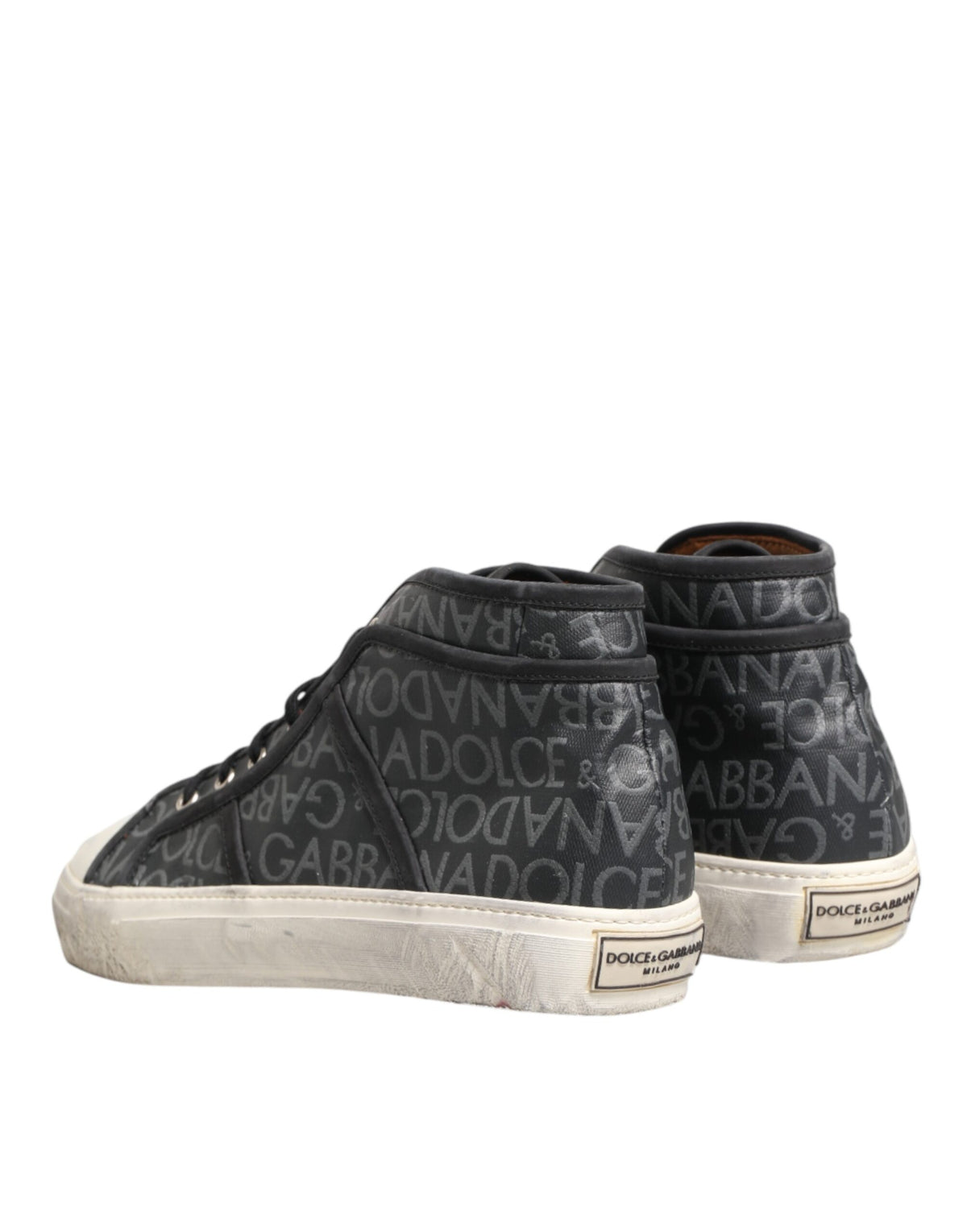 New Dolce & Gabbana Black White Canvas Logo Mid Top Sneakers Shoes
