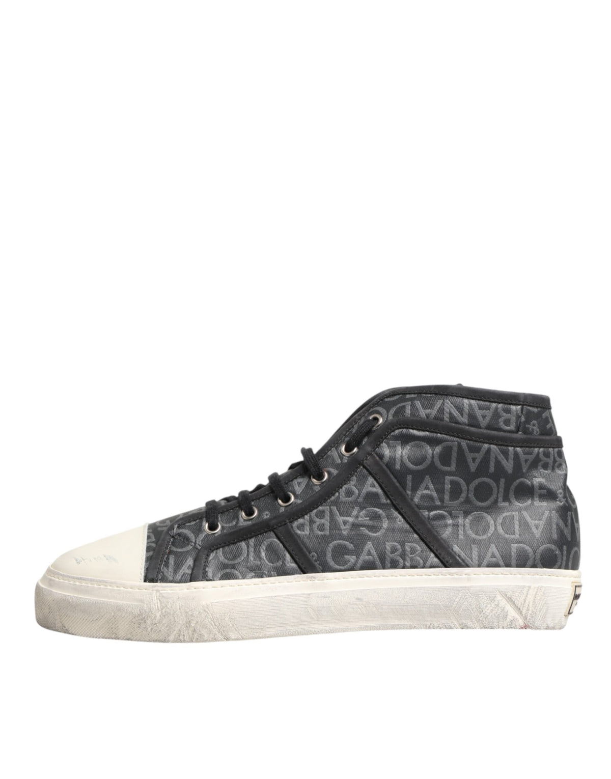 New Dolce & Gabbana Black White Canvas Logo Mid Top Sneakers Shoes