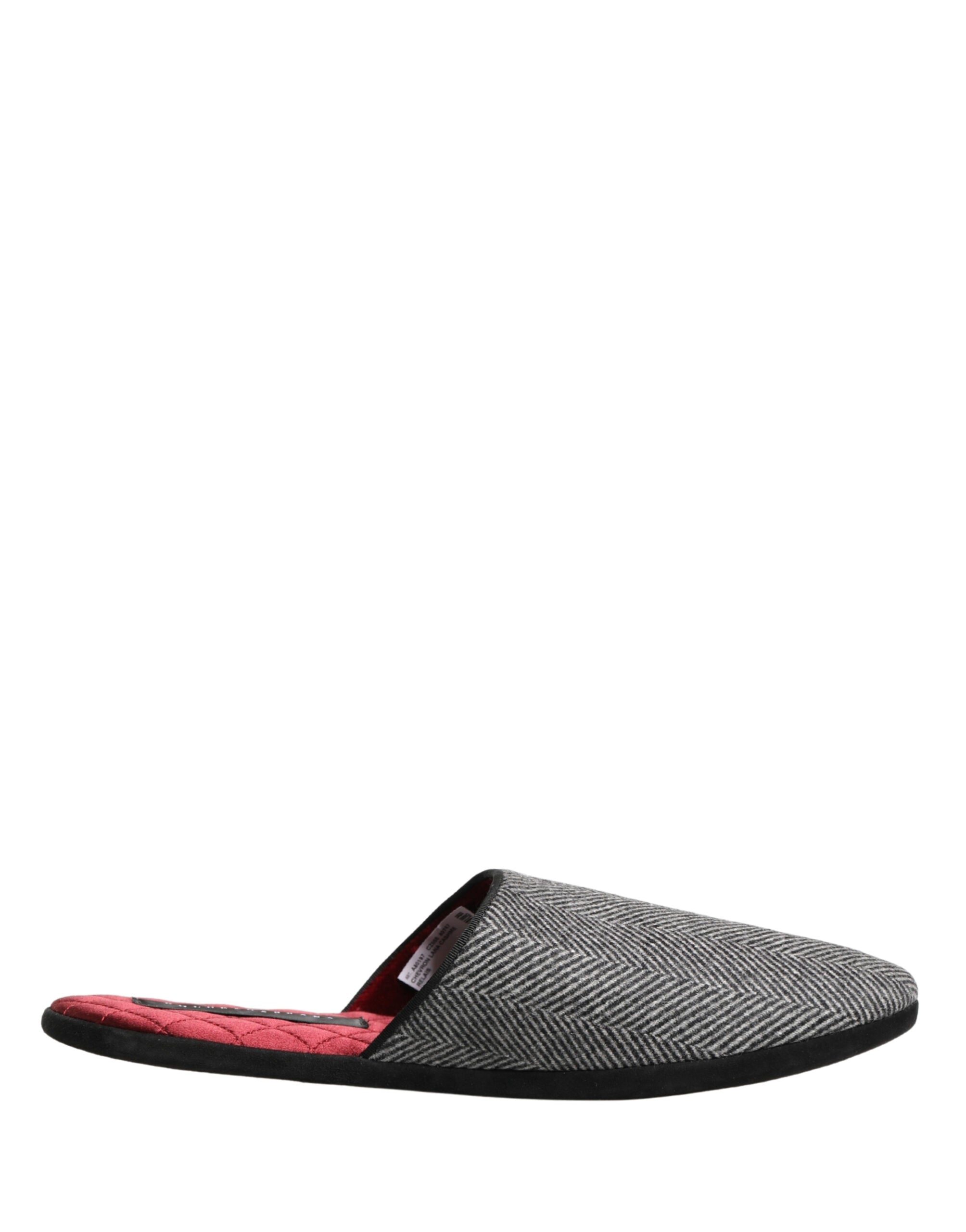 Dolce & Gabbana Grey Herringbone Cashmere Red Slippers Shoes