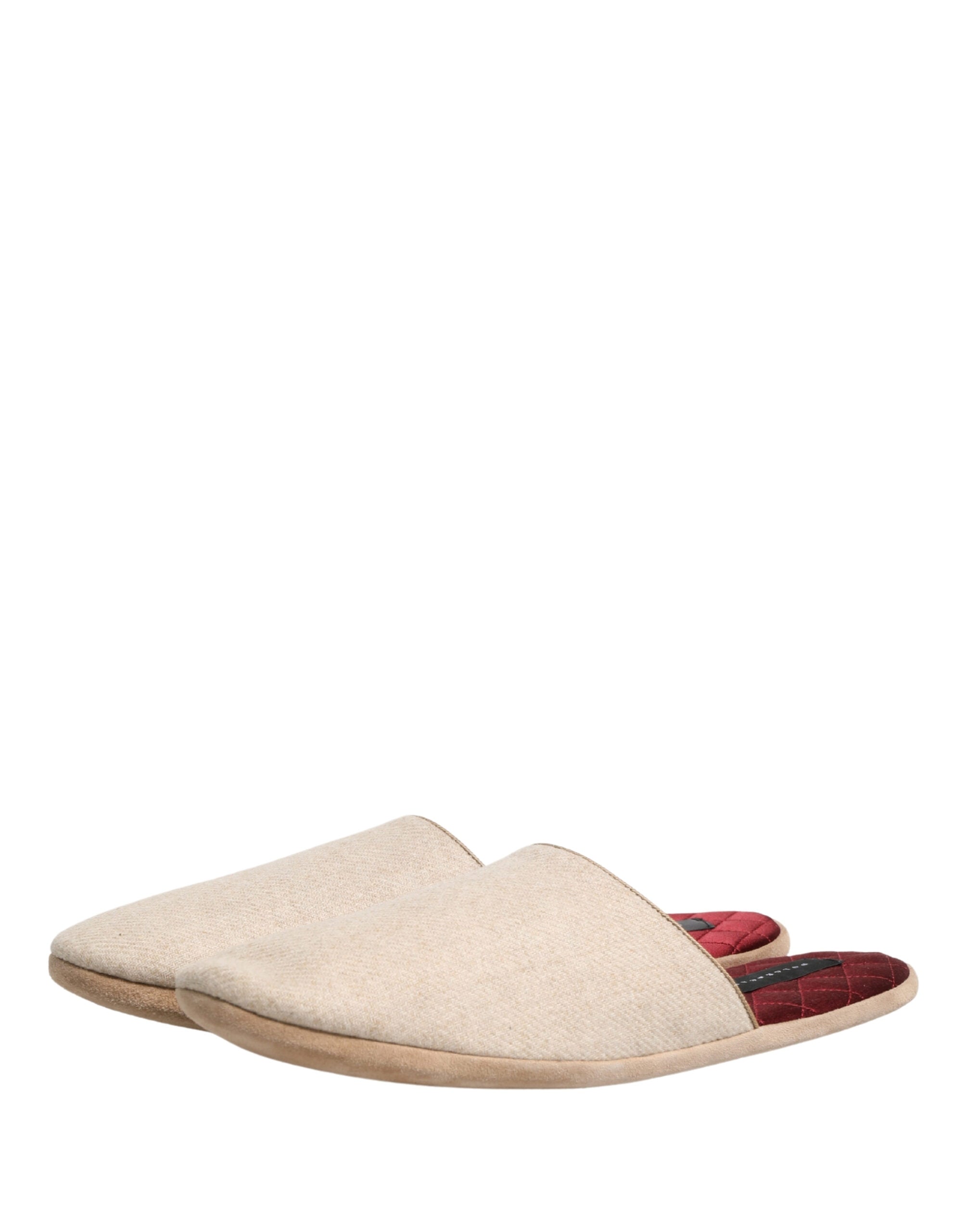 New Dolce & Gabbana Beige Shetland Wool Red Quilted Slippers Shoes