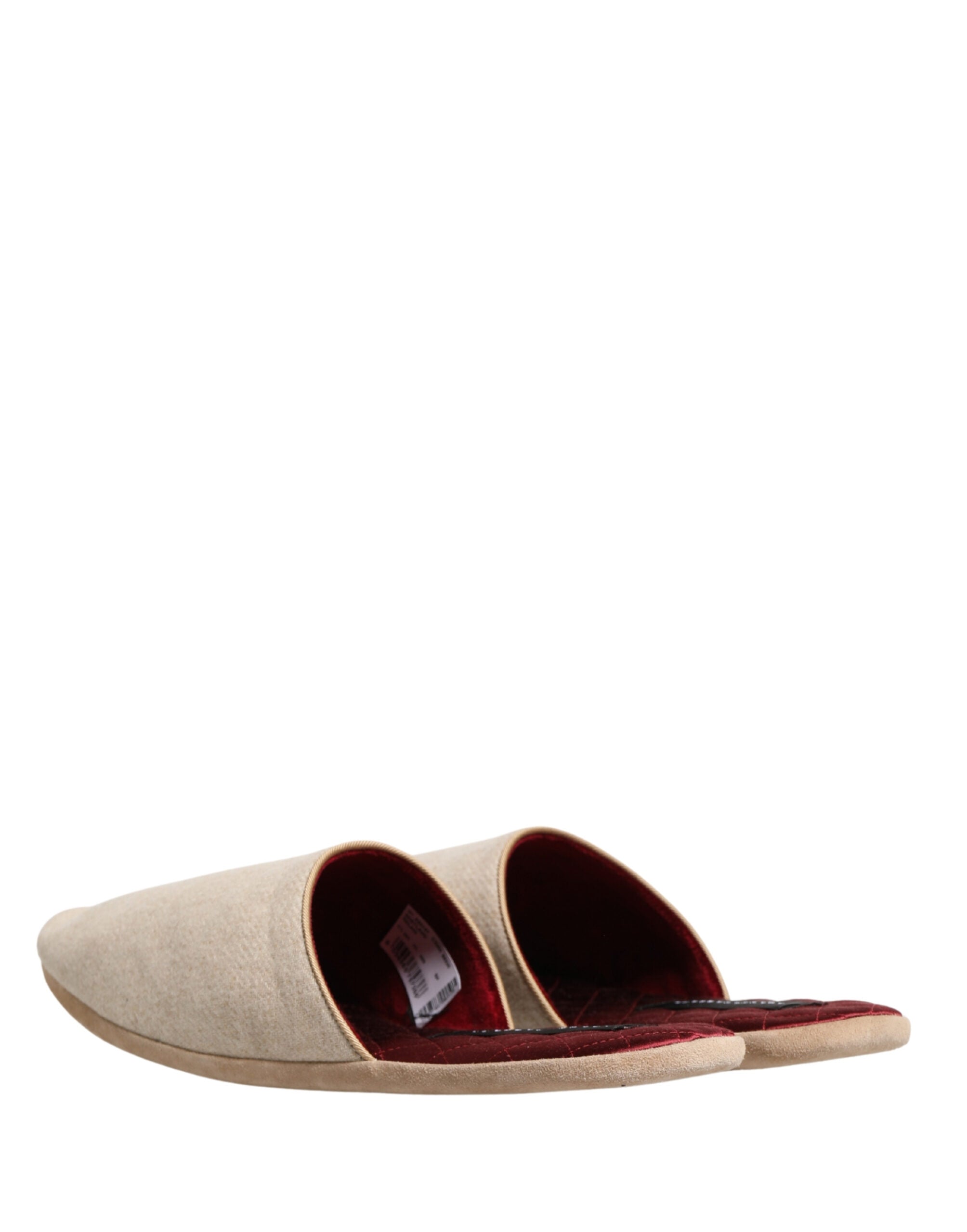 New Dolce & Gabbana Beige Shetland Wool Red Quilted Slippers Shoes