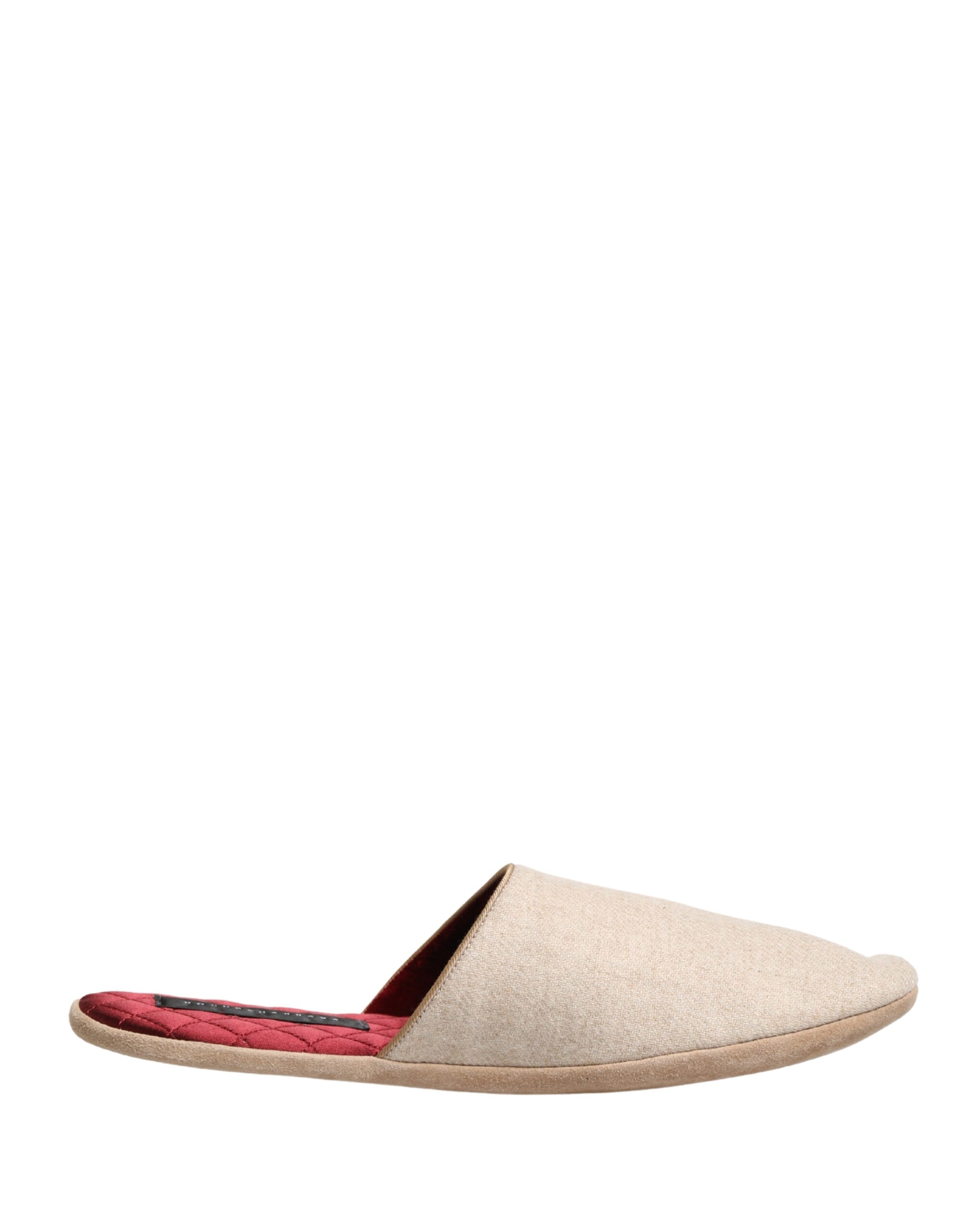 New Dolce & Gabbana Beige Shetland Wool Red Quilted Slippers Shoes