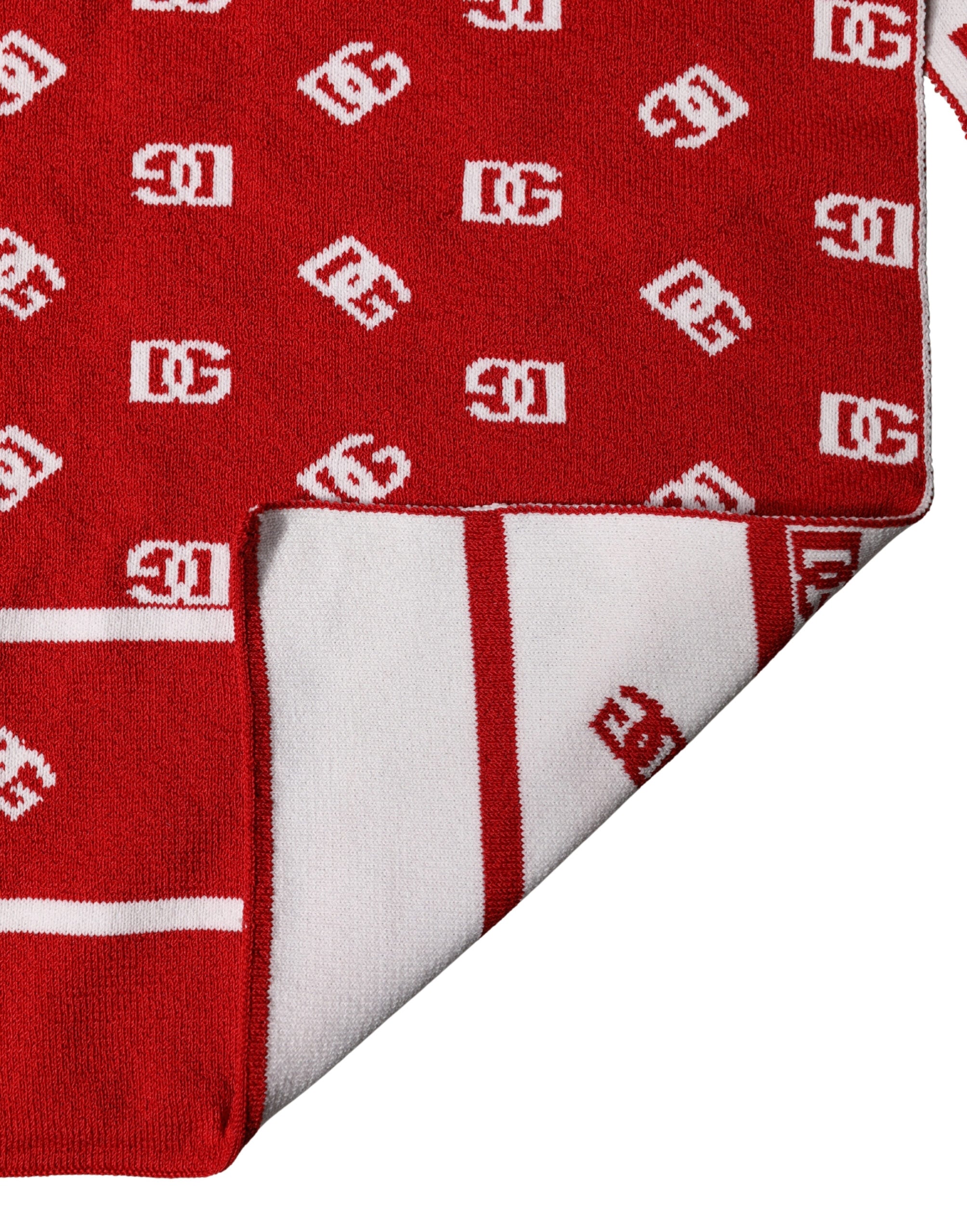 New Dolce & Gabbana Red White Logo Print Foulard 201cm x 40.5cm Men Scarf