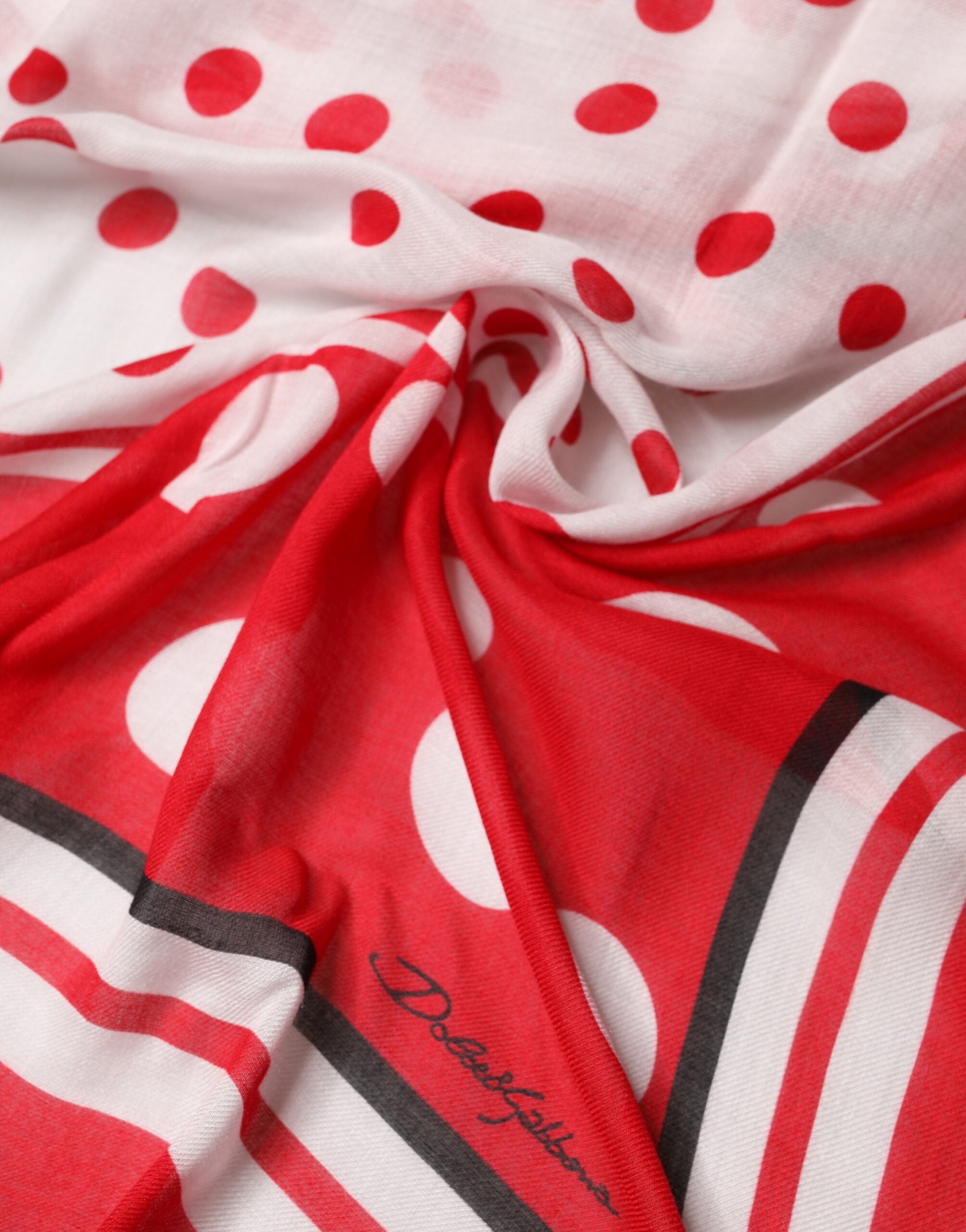 Dolce & Gabbana Red Polka Dot Print Square Stole 137cm x 134.5cm Scarf