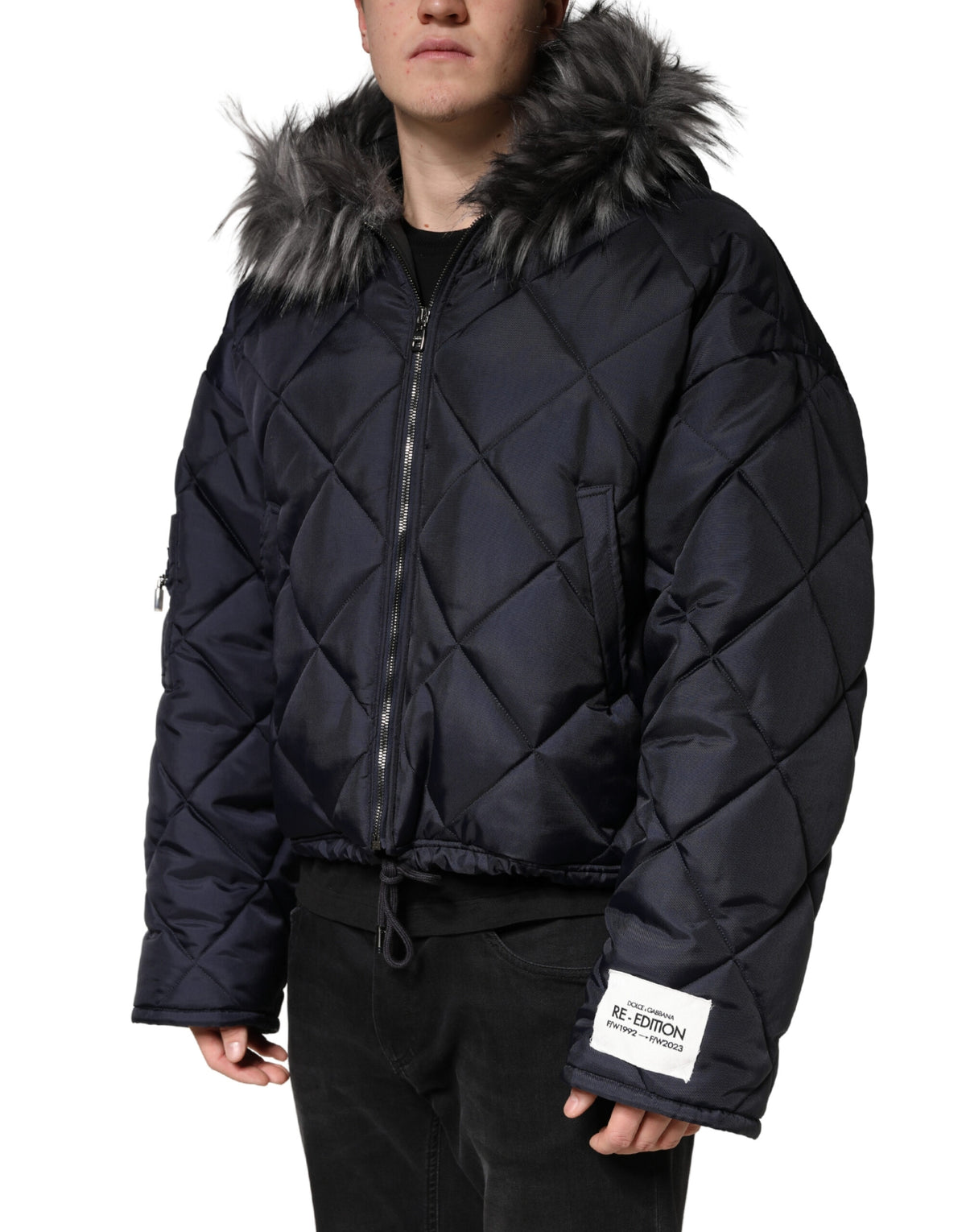 New Dolce & Gabbana Black Quilted Fur Shearling Hooded Jacket