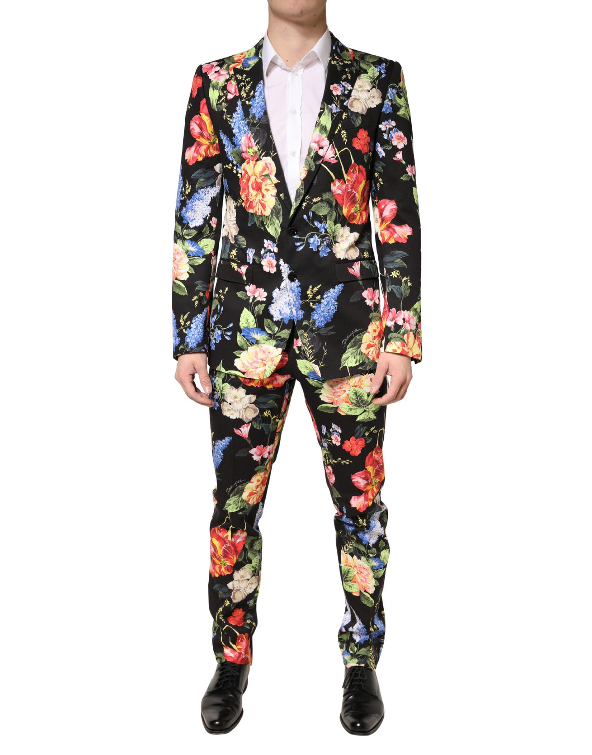 New Dolce & Gabbana Black Floral Single Breasted MARTINI 2 Piece Suit