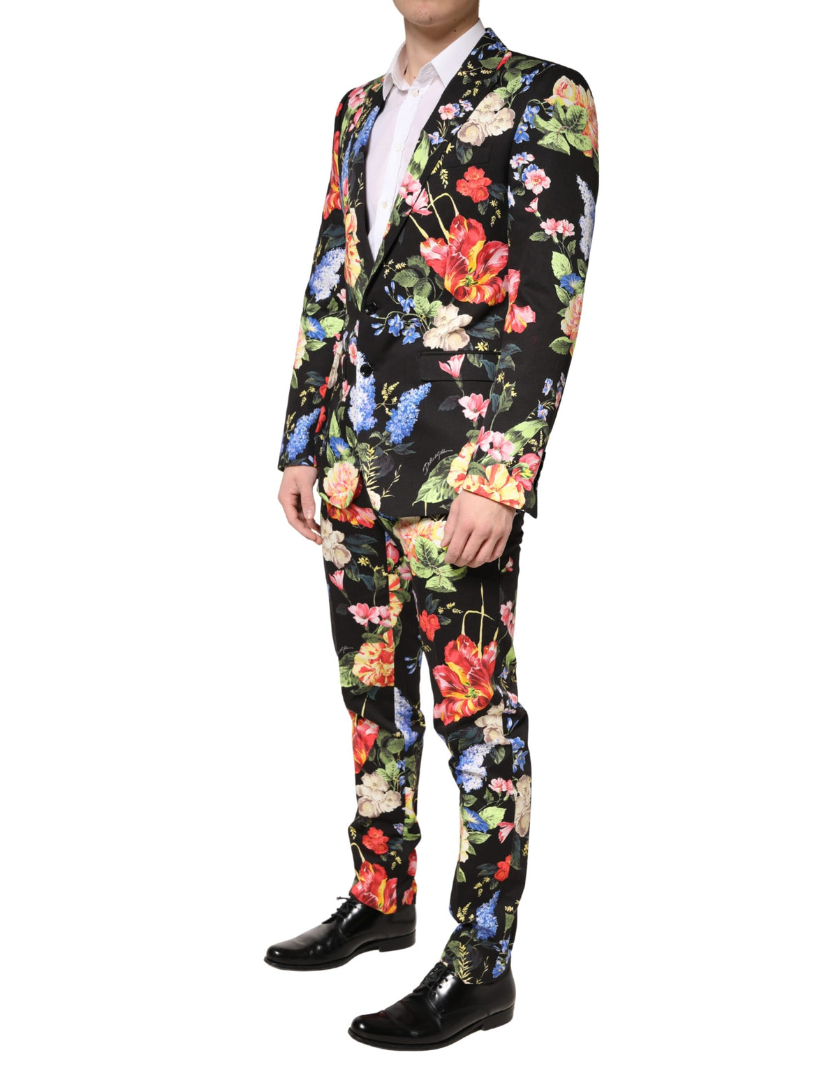 New Dolce & Gabbana Black Floral Single Breasted MARTINI 2 Piece Suit