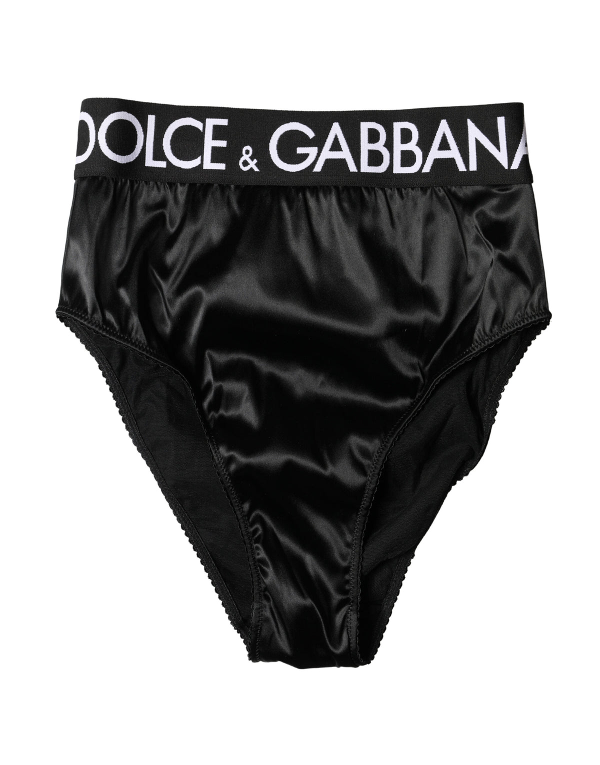 New Dolce & Gabbana Black Satin High-Waist Brief Logo Women Underwear
