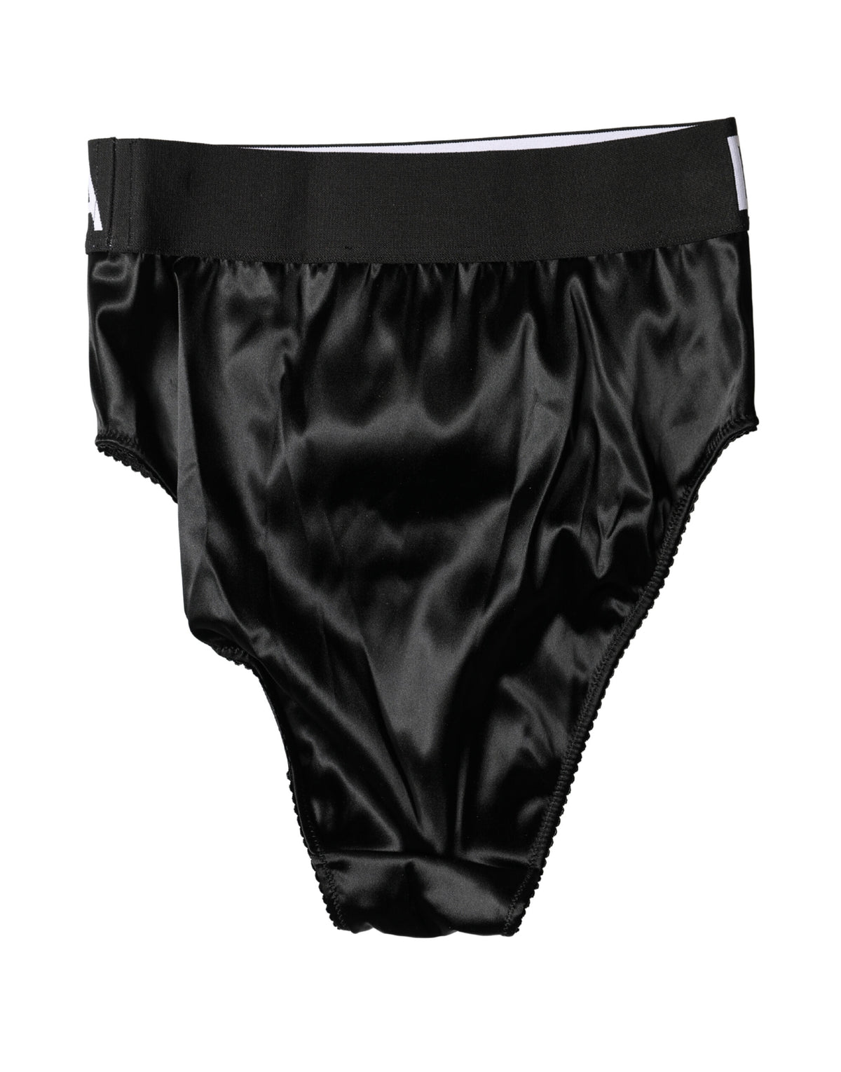 New Dolce & Gabbana Black Satin High-Waist Brief Logo Women Underwear