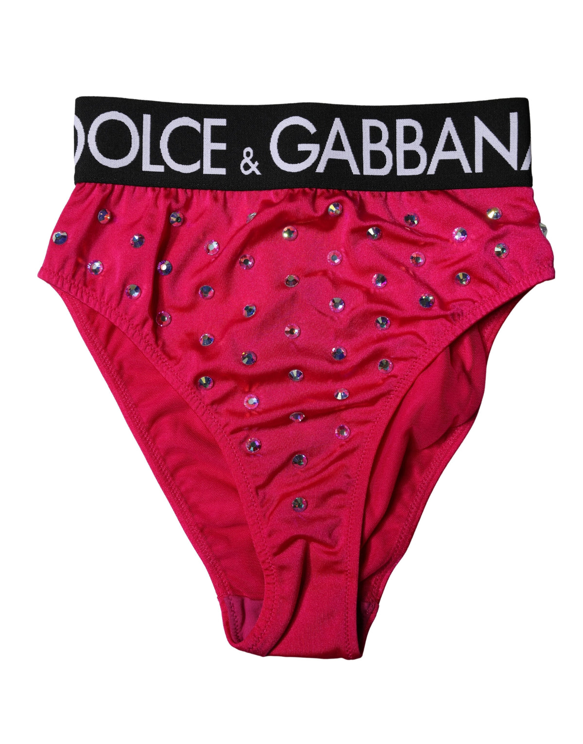 New Dolce & Gabbana Pink Embellished High-Waist Brief Logo Underwear