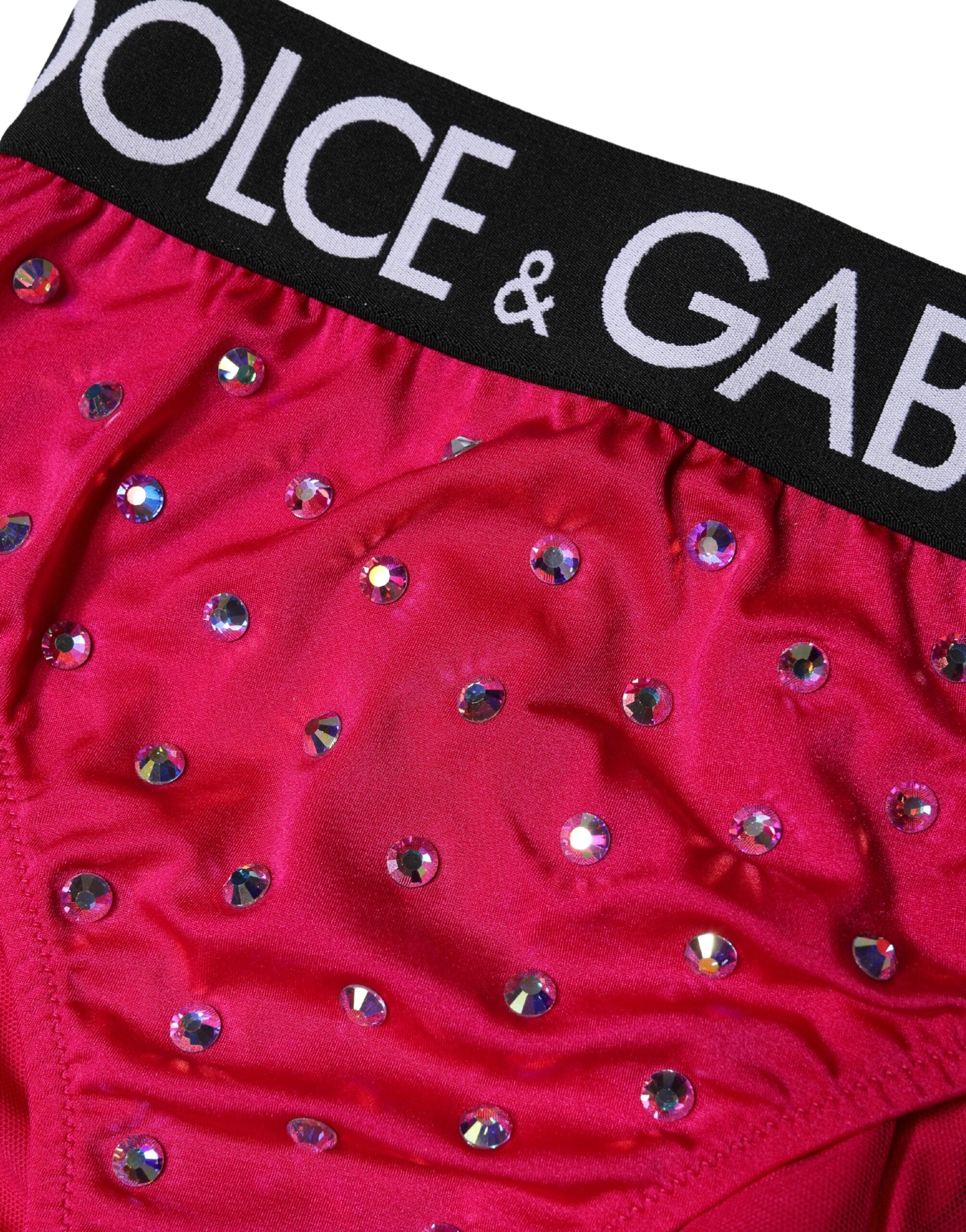 New Dolce & Gabbana Pink Embellished High-Waist Brief Logo Underwear