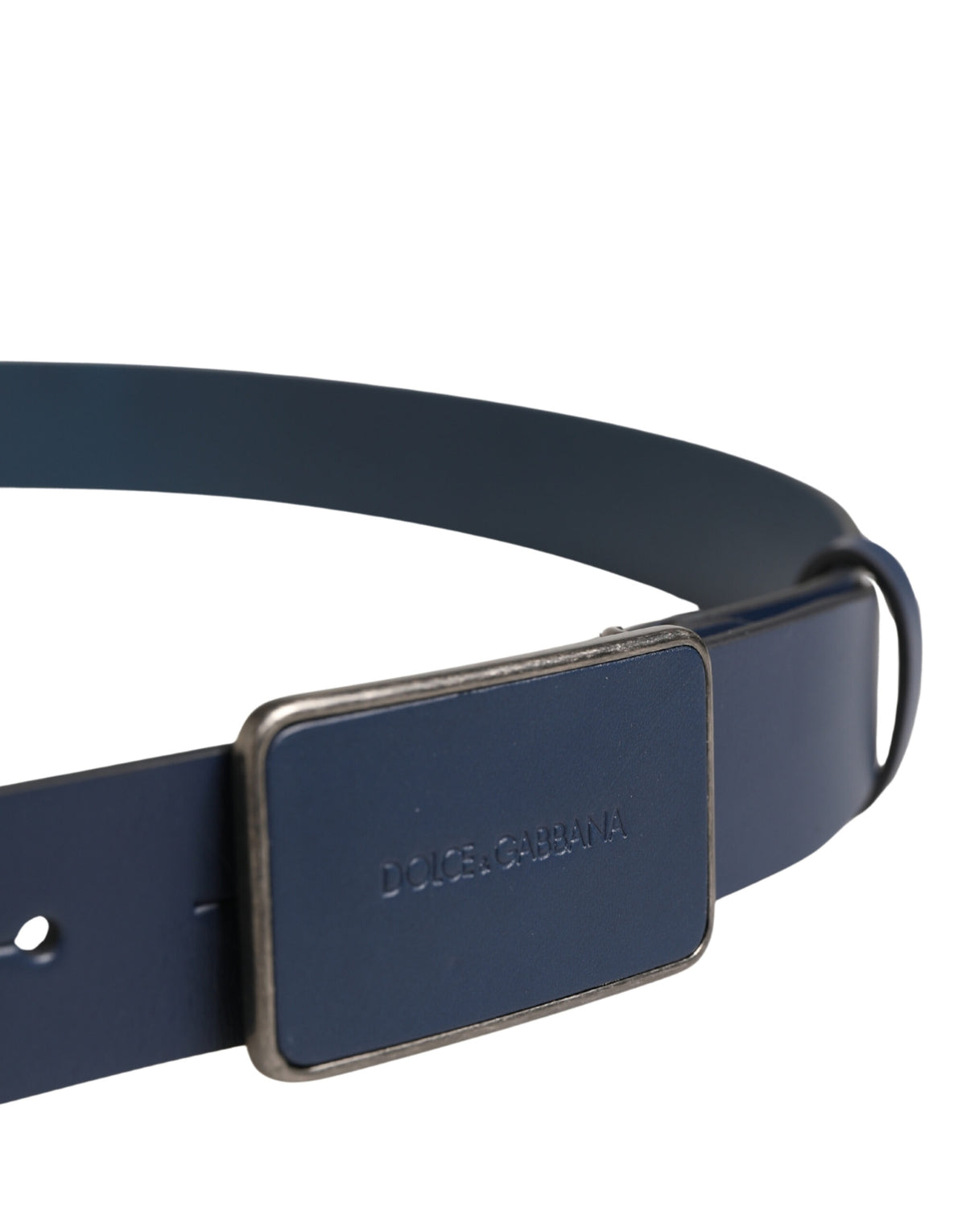 New Dolce & Gabbana Blue Leather Logo Metal Buckle Men Belt