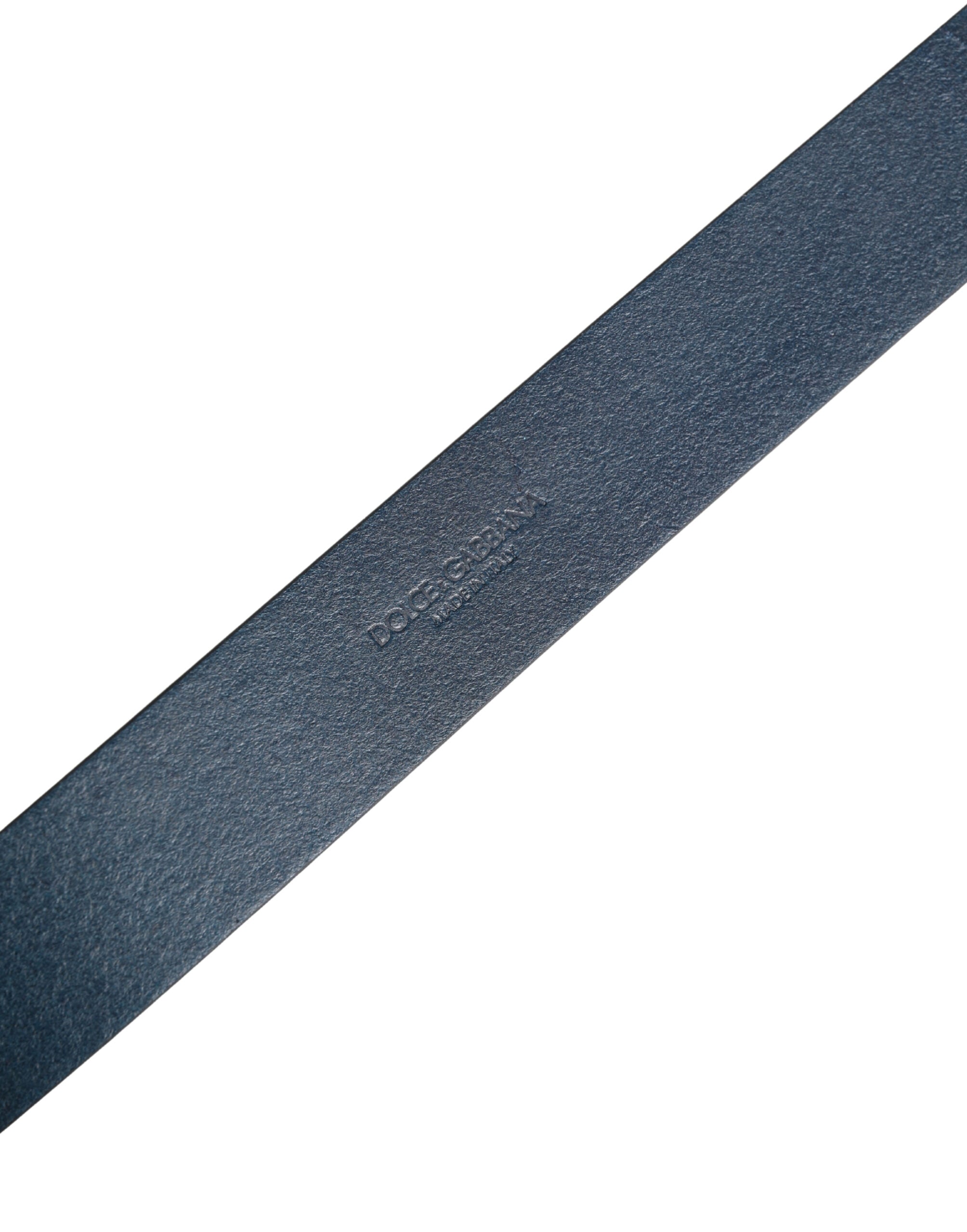 New Dolce & Gabbana Blue Leather Logo Metal Buckle Men Belt