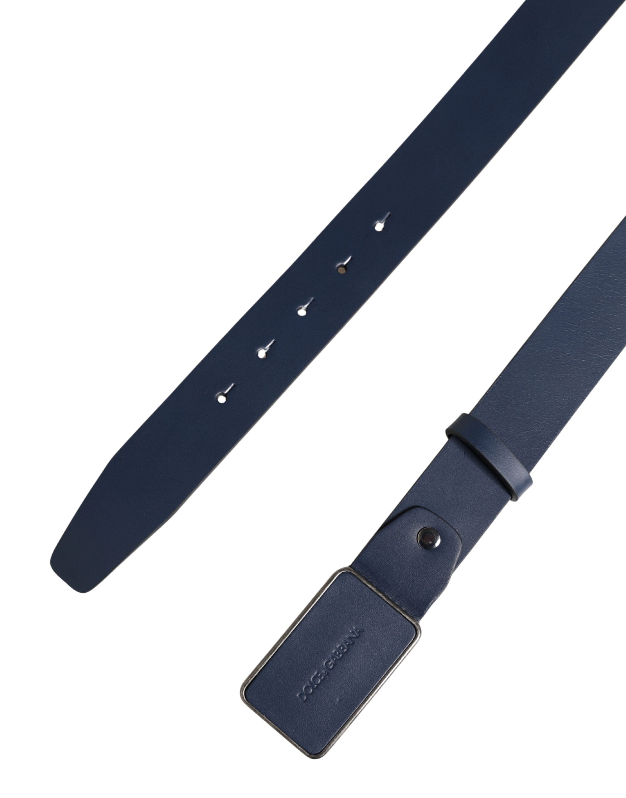 New Dolce & Gabbana Blue Leather Logo Metal Buckle Men Belt