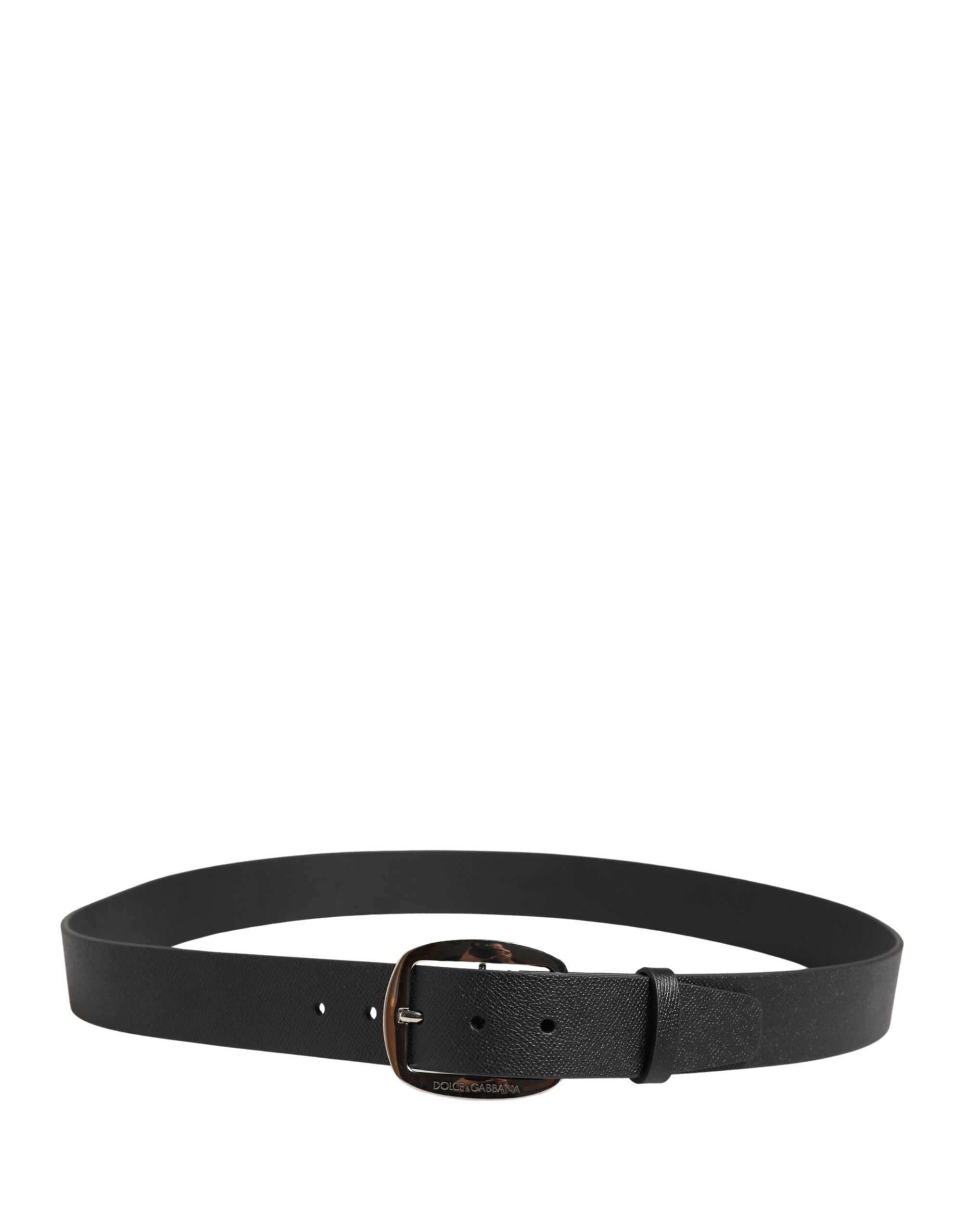 Pre-Owned Dolce & Gabbana Black Calf Leather Silver Metal Buckle Belt