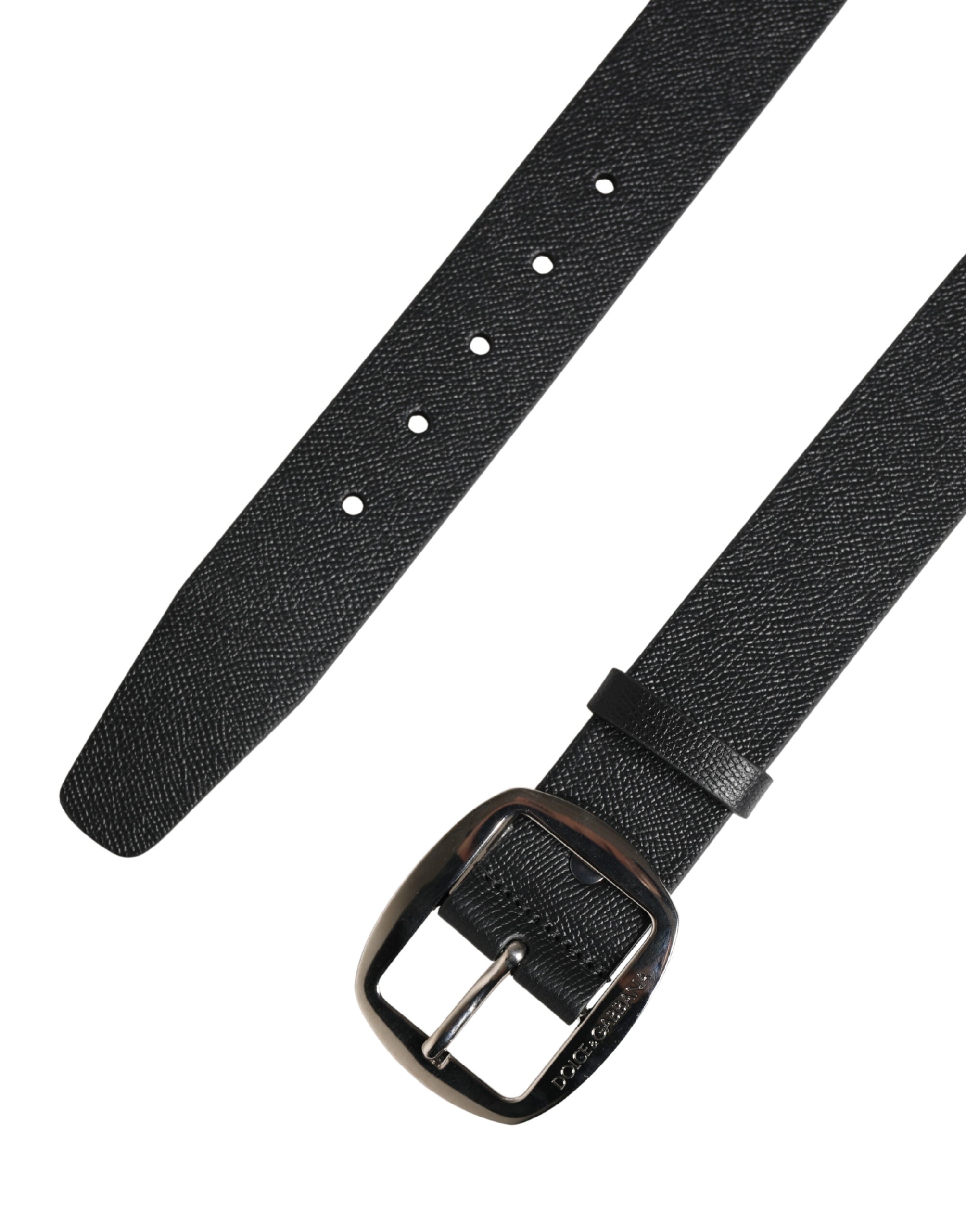 Pre-Owned Dolce & Gabbana Black Calf Leather Silver Metal Buckle Belt