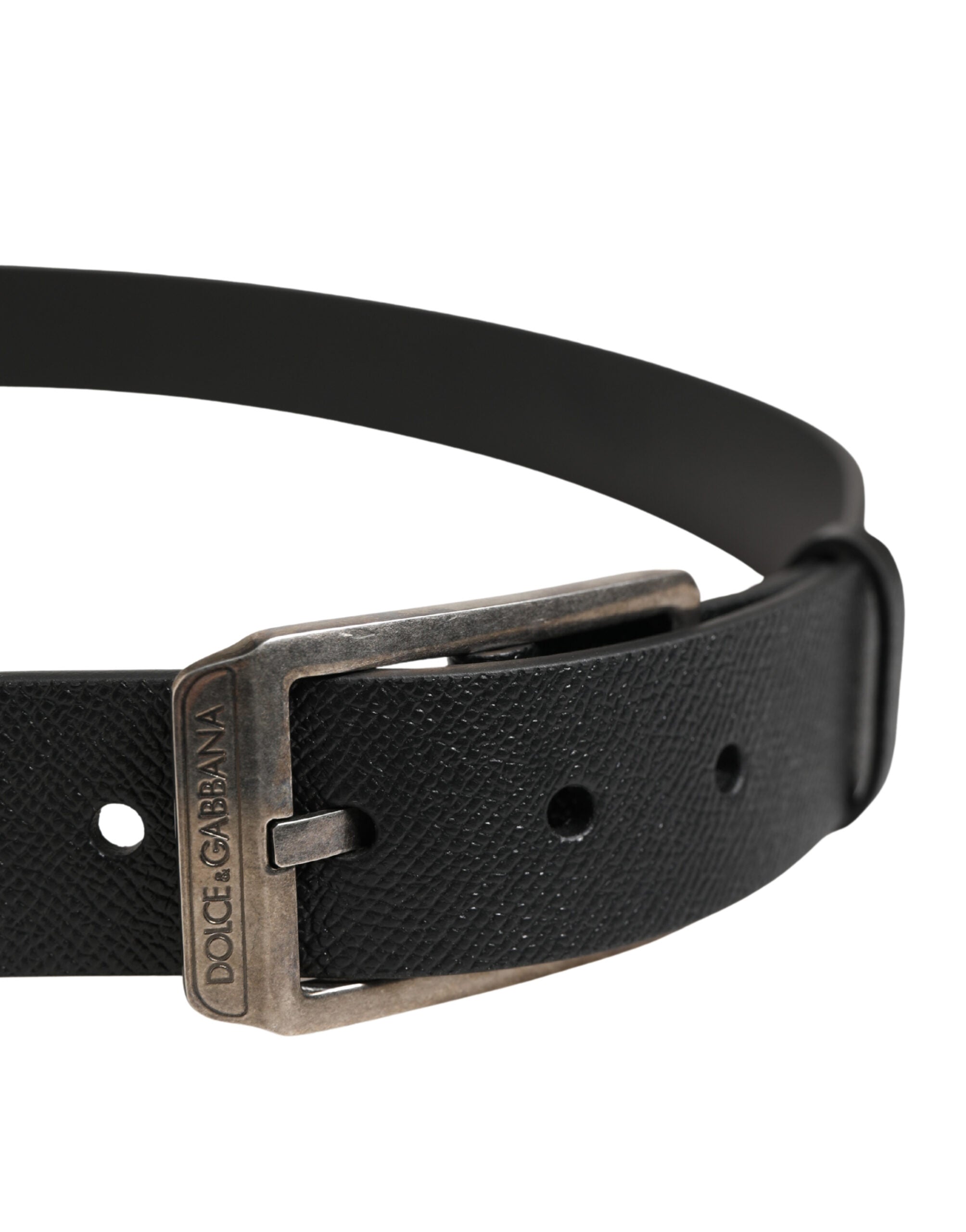 New Dolce & Gabbana Black Silver Metal Buckle Belt